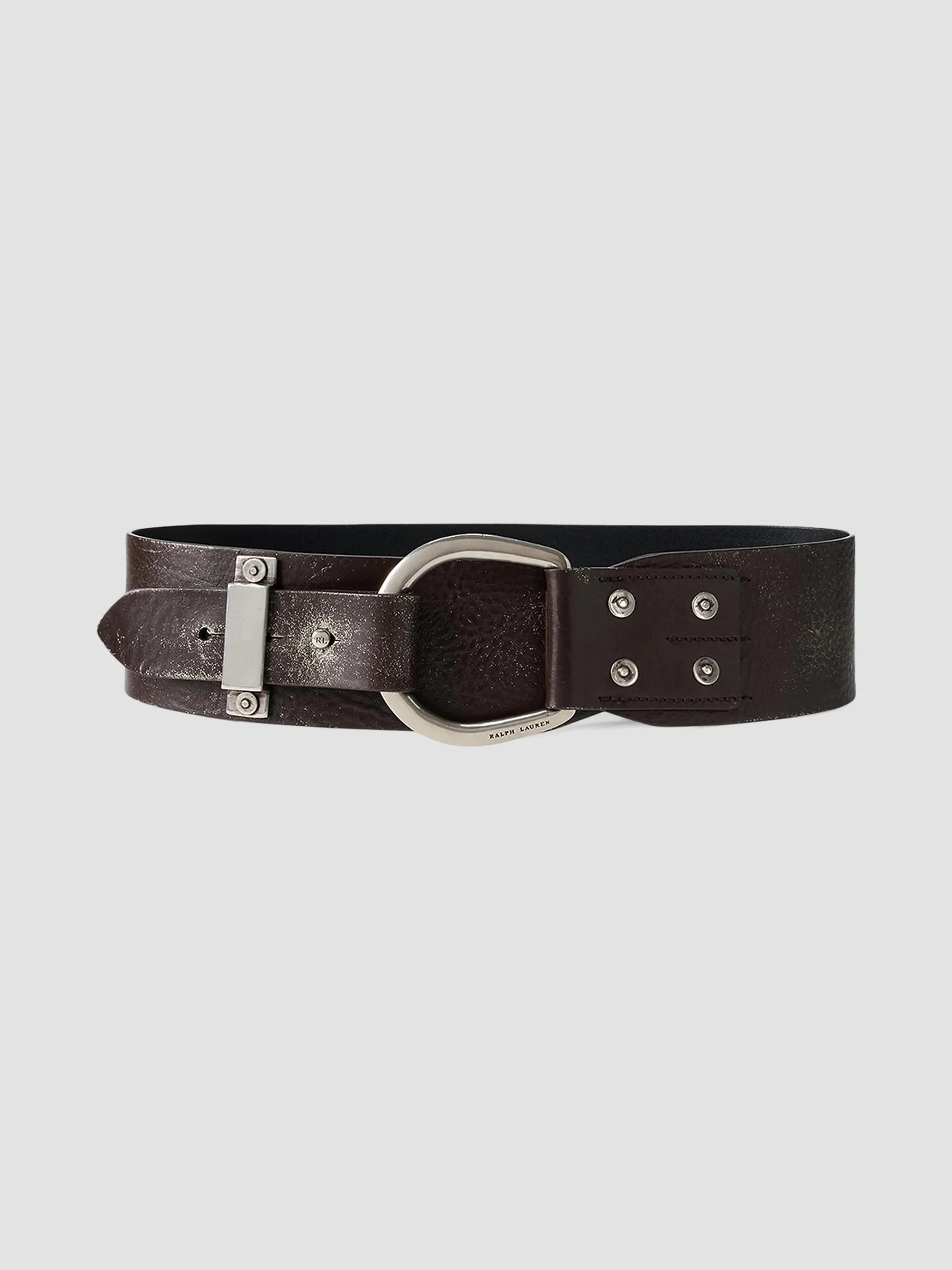 Women's Turn-Back Washed Leather Wide Belt - Luggage Brown - 1