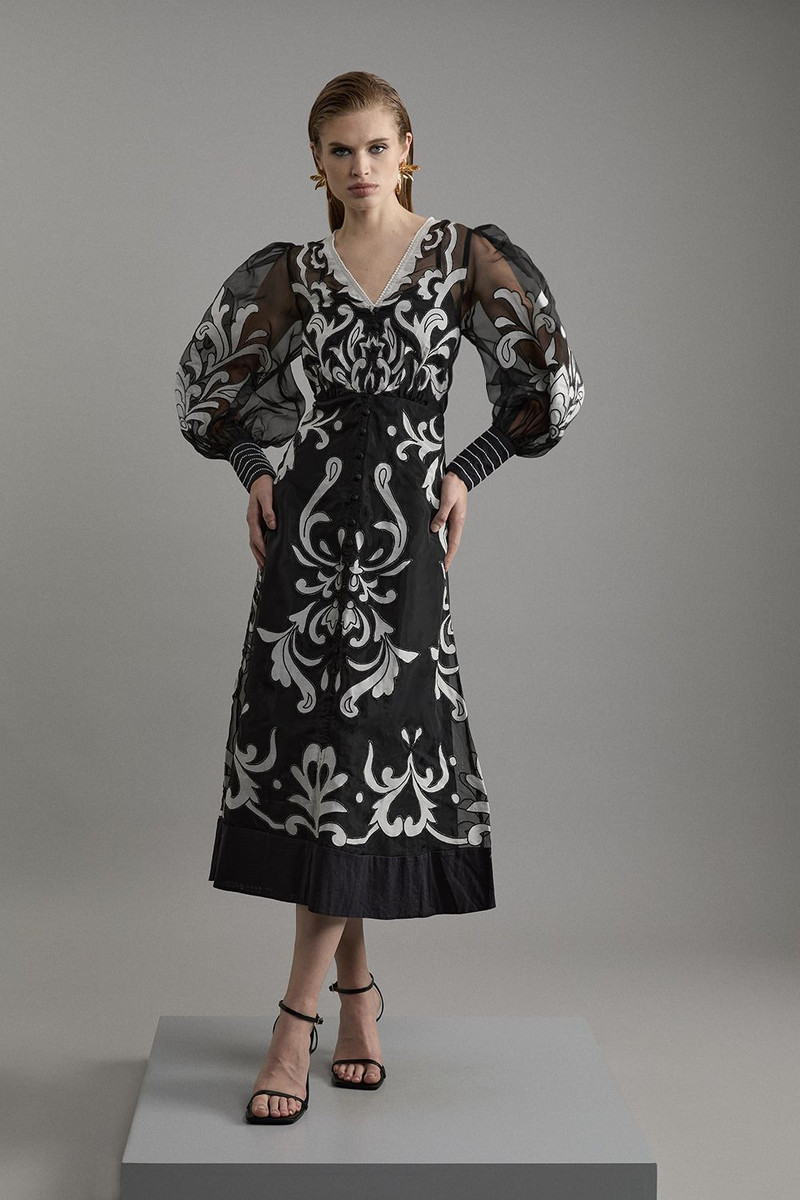 Applique Organdie Buttoned Woven Maxi Dress 1