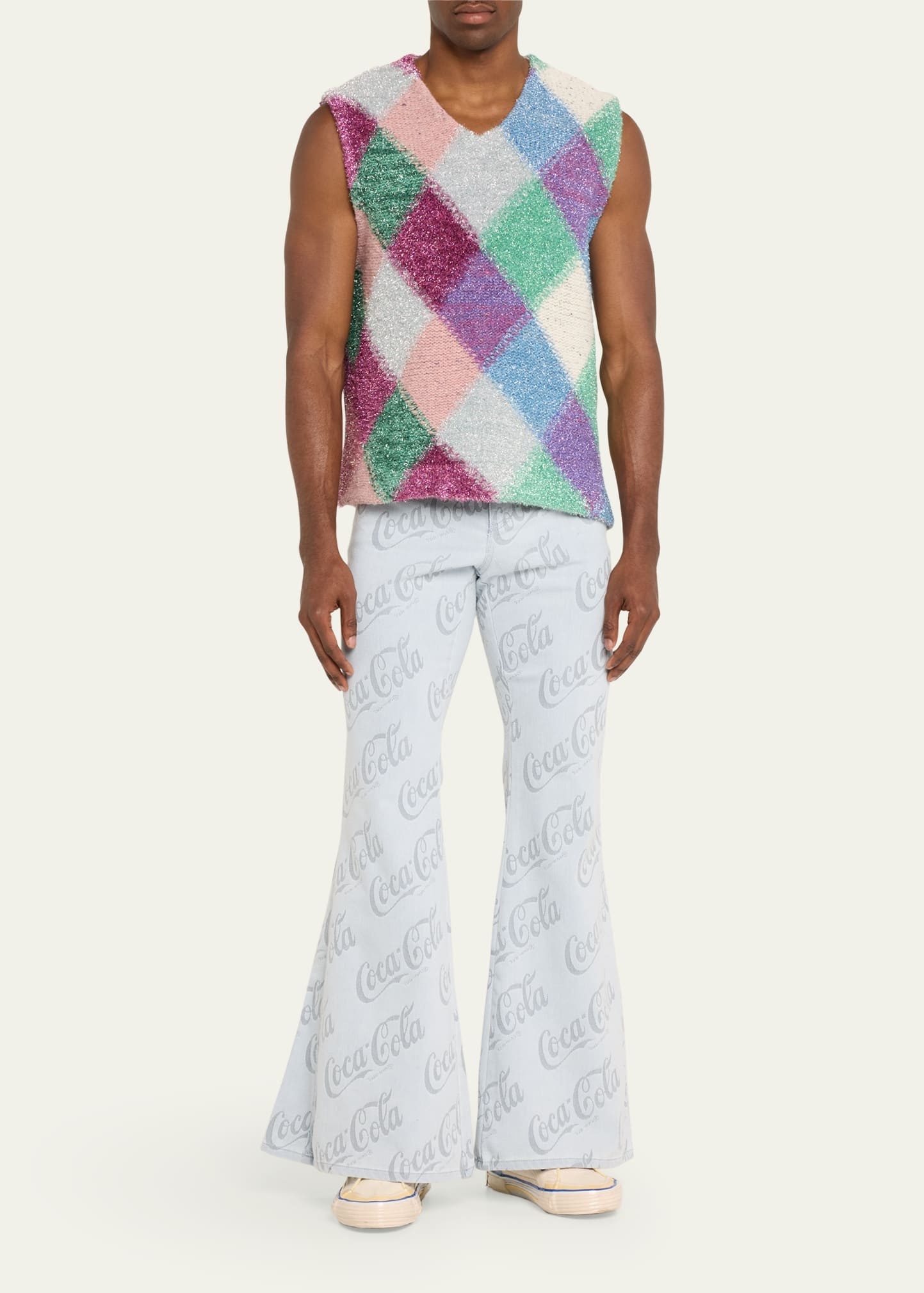 Men's Multicolor Lurex Argyle Sweater Vest - 2