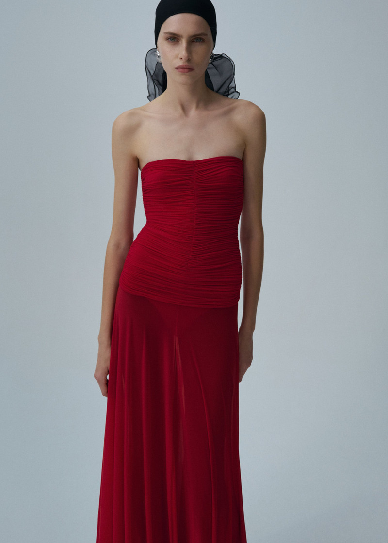 MAGDA BUTRYM Strapless cupro midi dress in red outlook