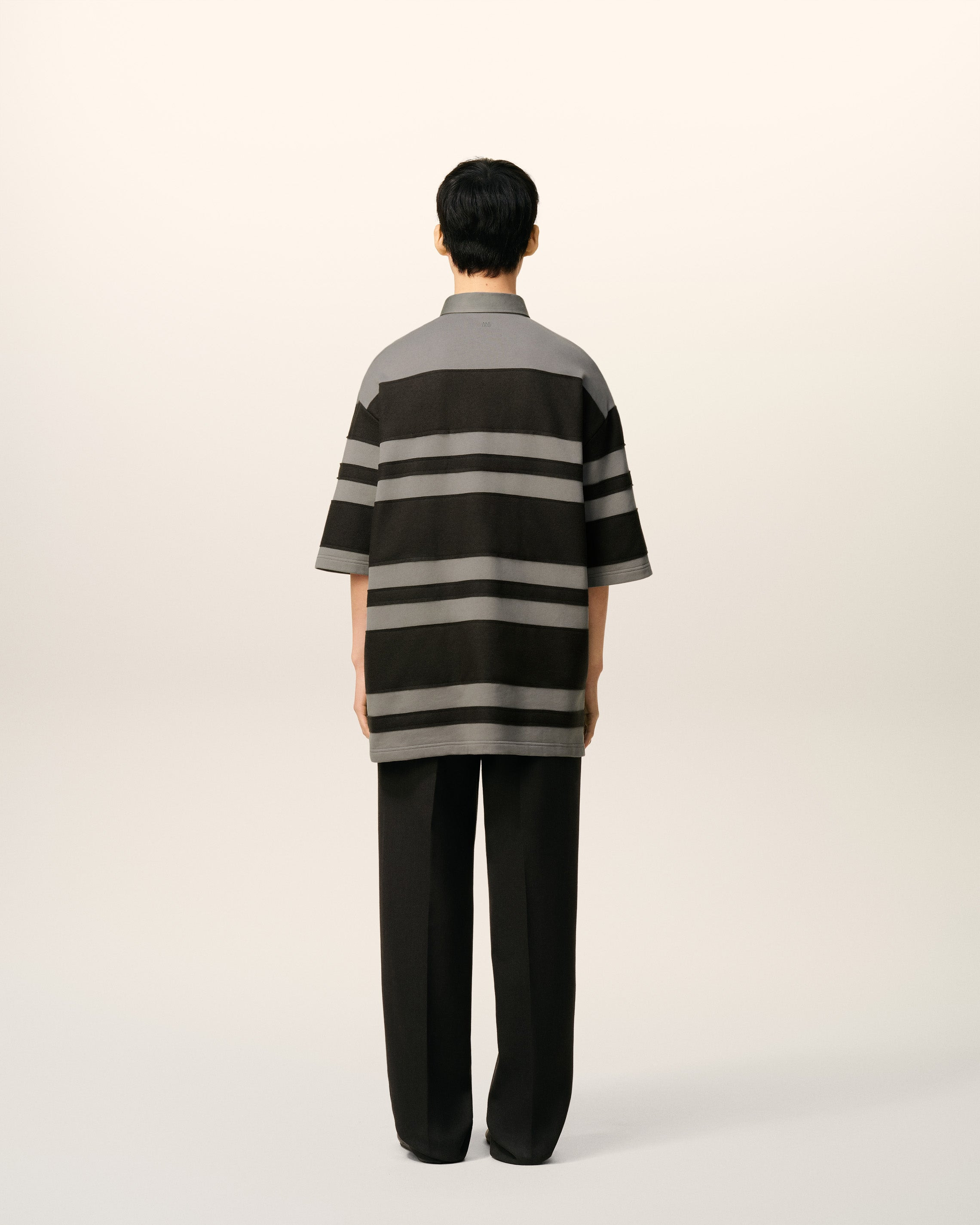 GREY COTTON AMI DE COEUR STIPED POLO - 5