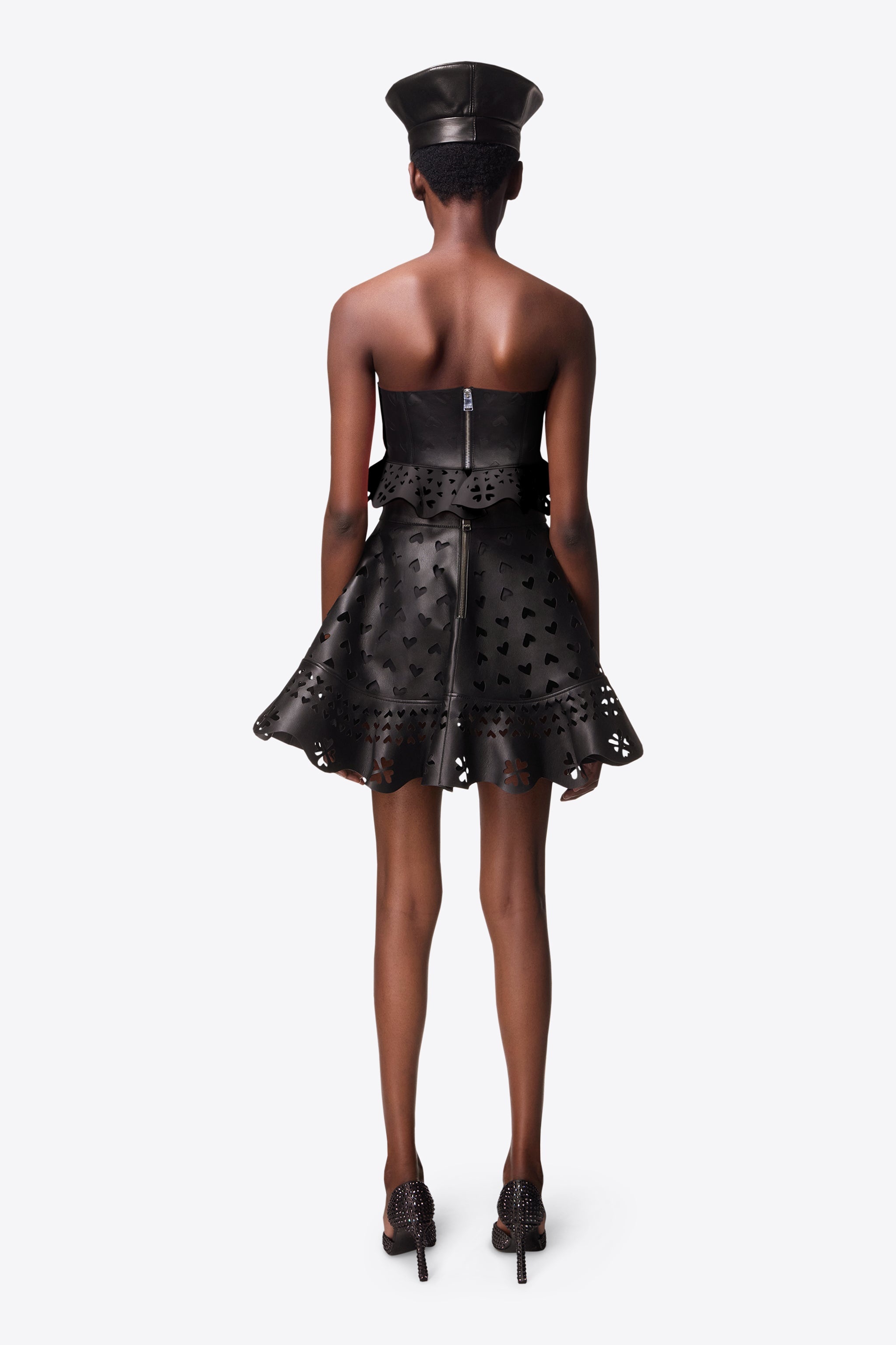 LASER-CUT LEATHER HEART MINI SKIRT - 5