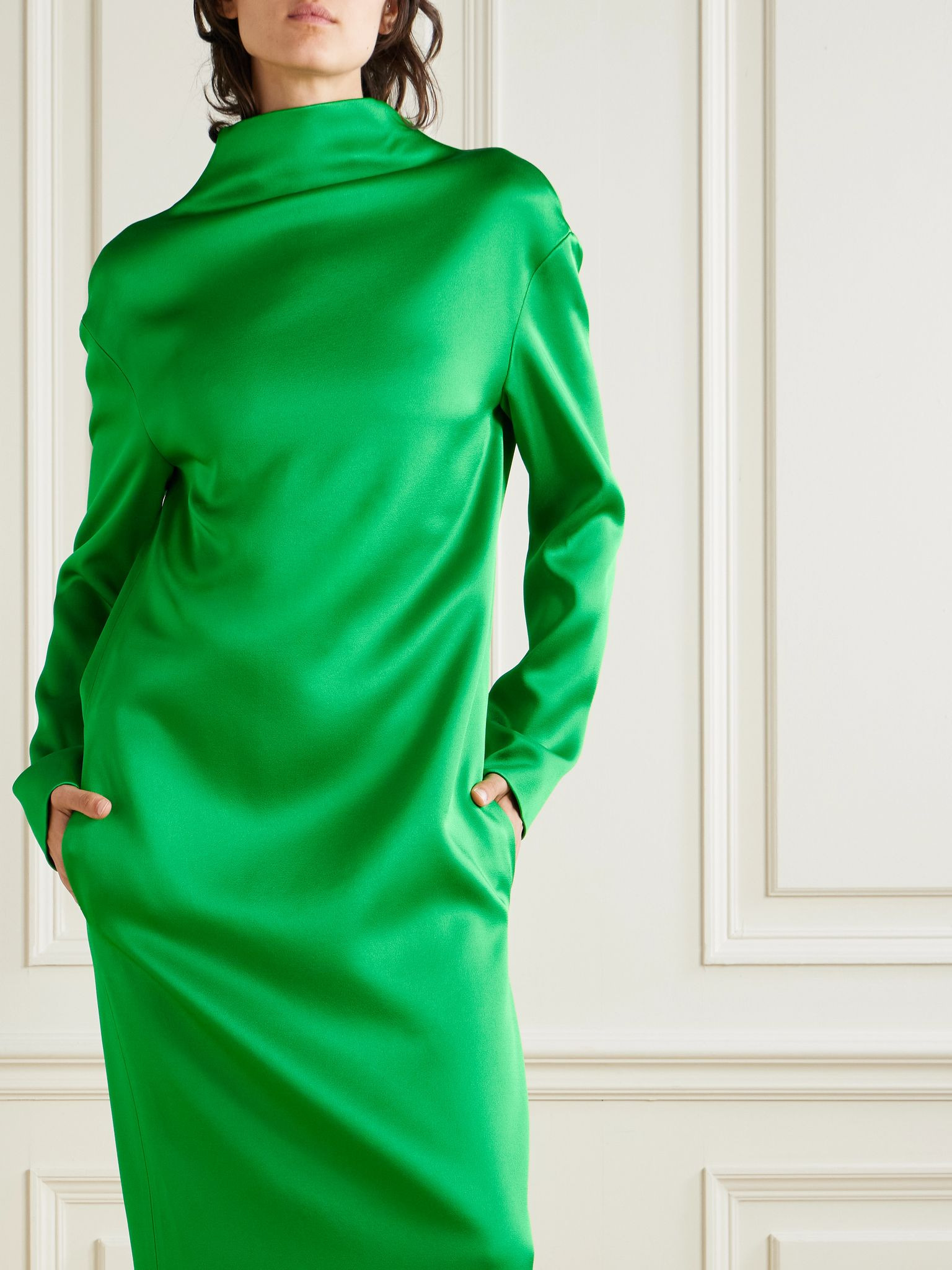 Oversized open-back satin-crepe gown Green - 5