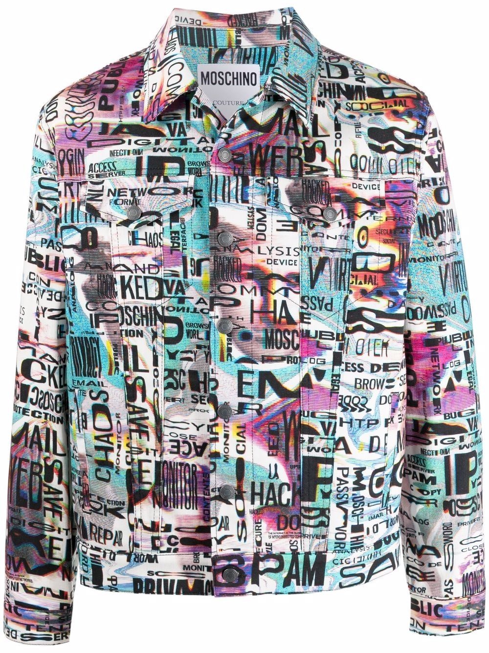 glitch-print denim jacket - 1