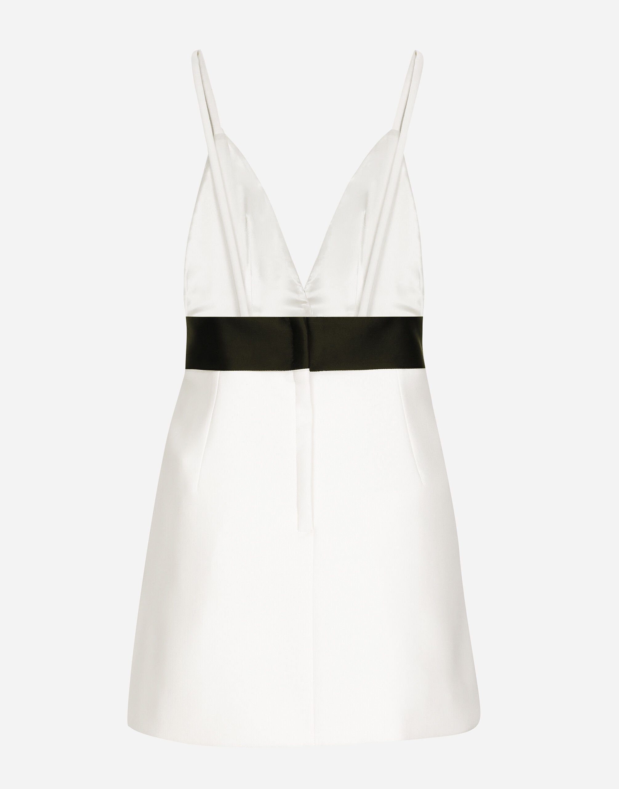 Short woolen dress with satin belt and straps - 2