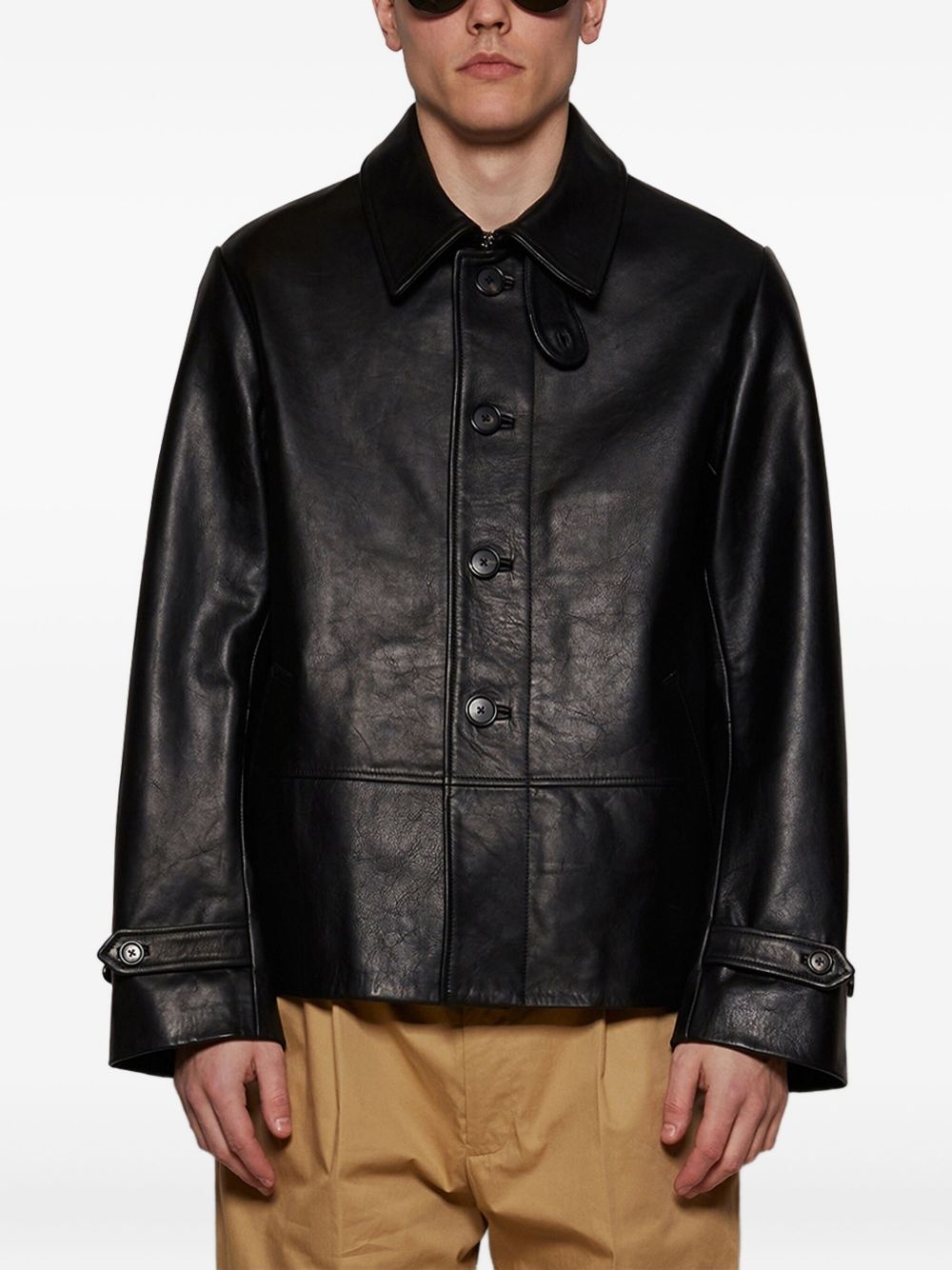 button-up leather jacket - 3