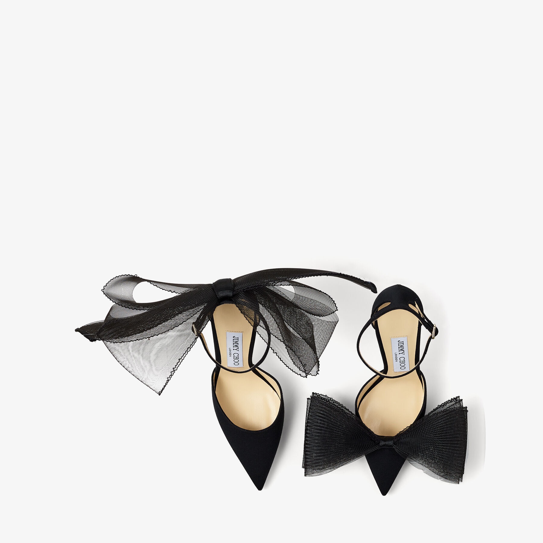 Averly 100
Black Pumps with Asymmetric Grosgrain Mesh Fascinator Bows - 6