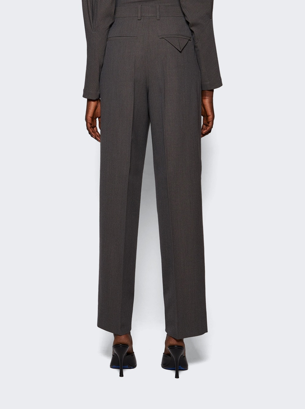 Light Wool Stretch Tricotine Two Pleat Trousers Grey Melange - 5