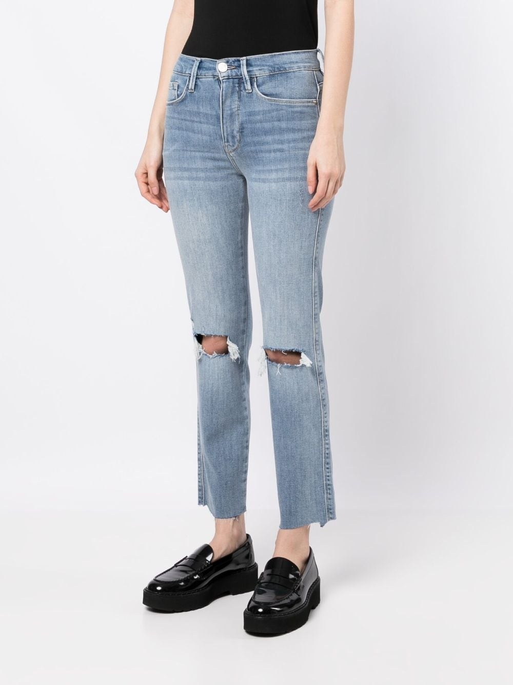 ripped-knee cropped jeans - 3