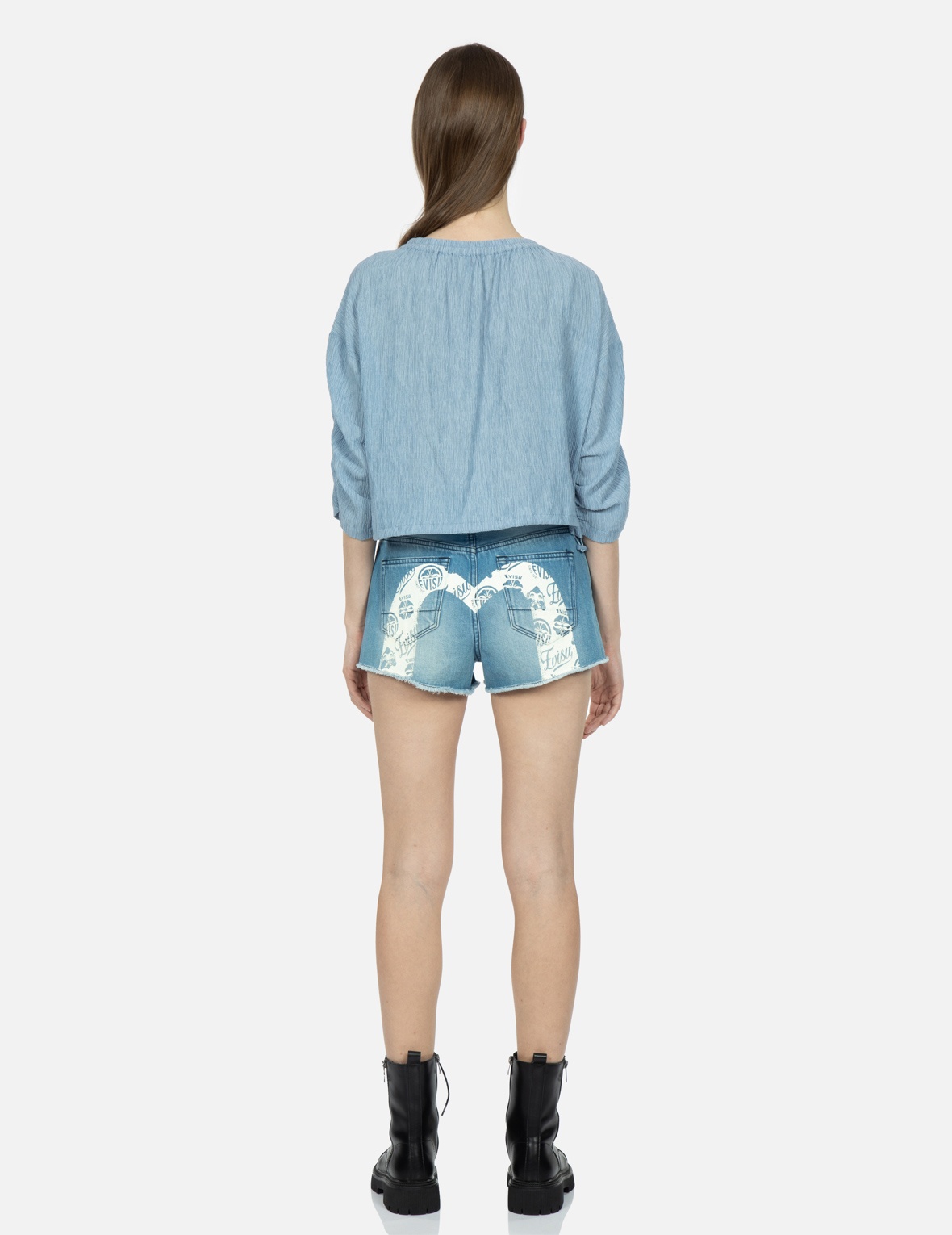 KAMON AND GODHEAD-PATTERN DAICOCK PRINT DENIM SHORTS - 5