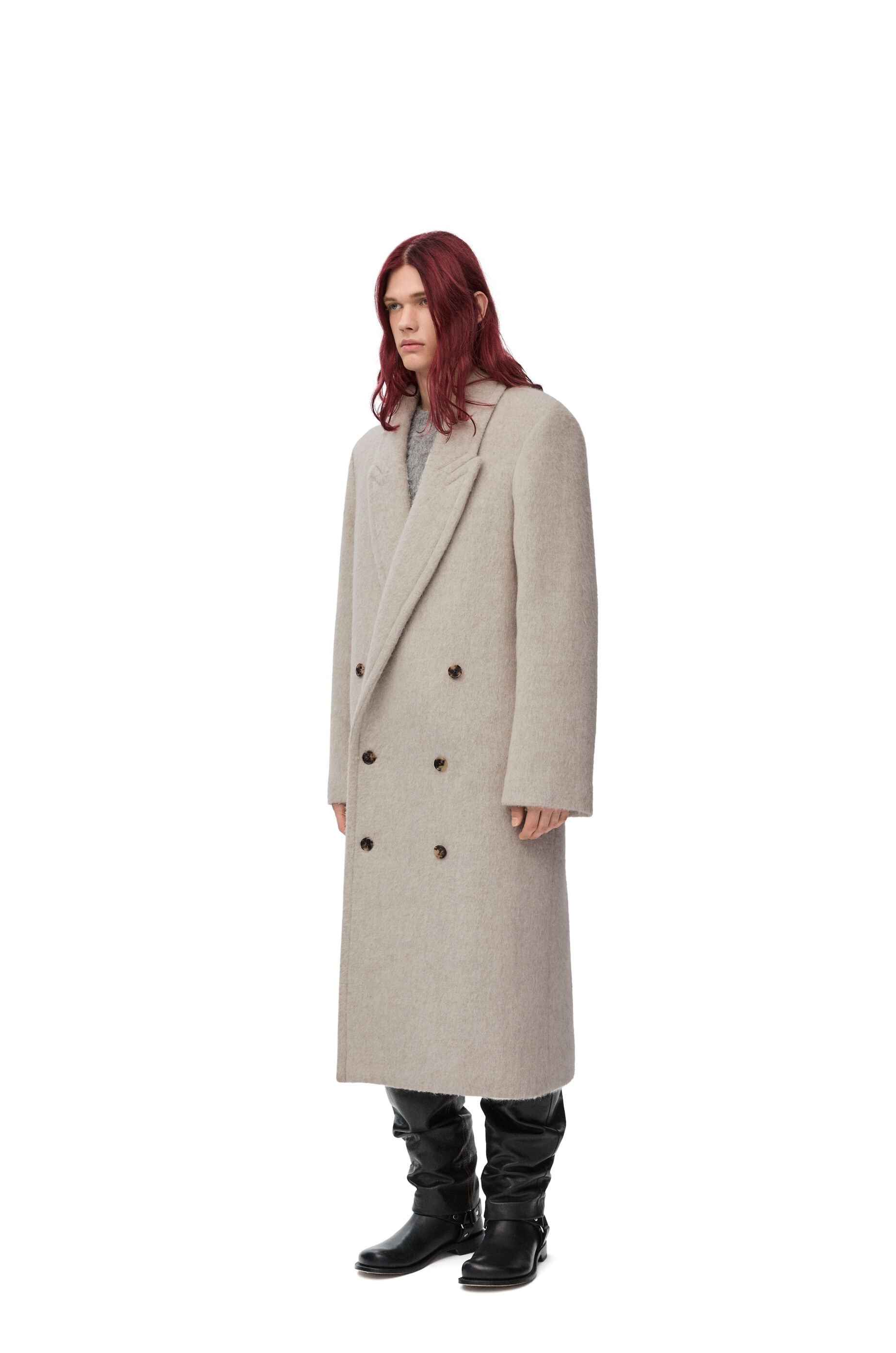 Double-breasted coat in lama and wool - 3