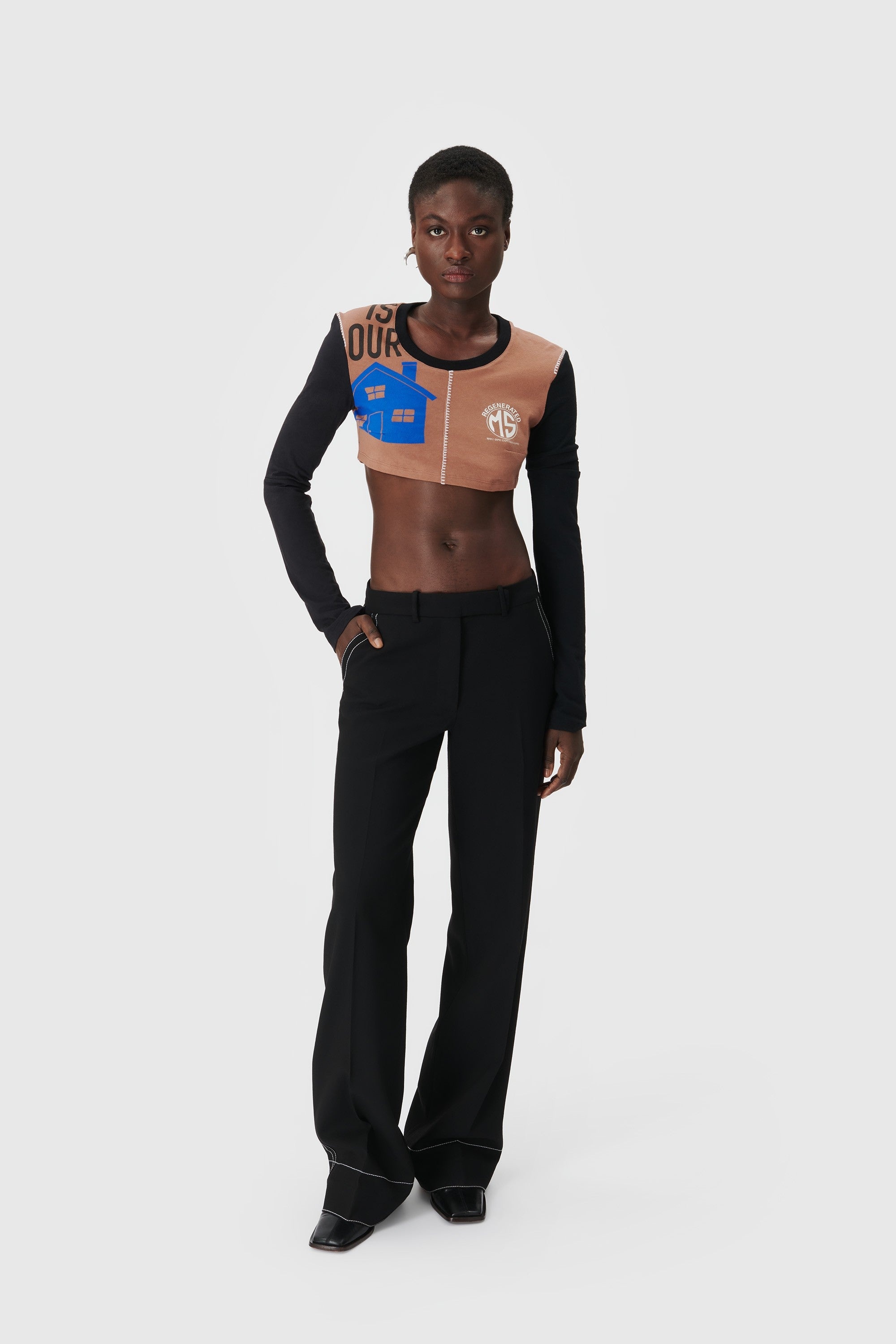 Regenerated Graphic T-shirt Patchwork Cropped Top - 2