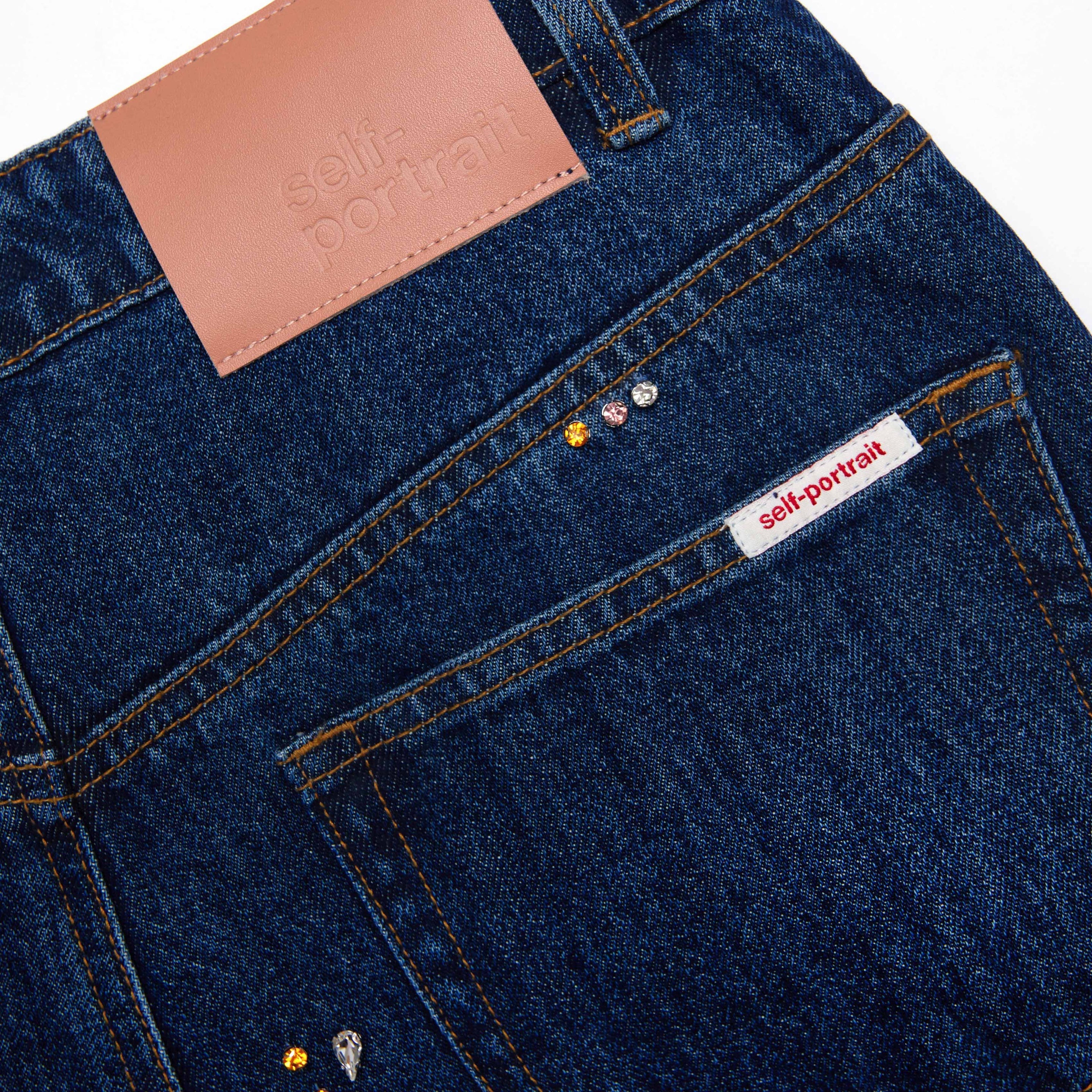 Blue Embellished Wide Leg Jeans - 5