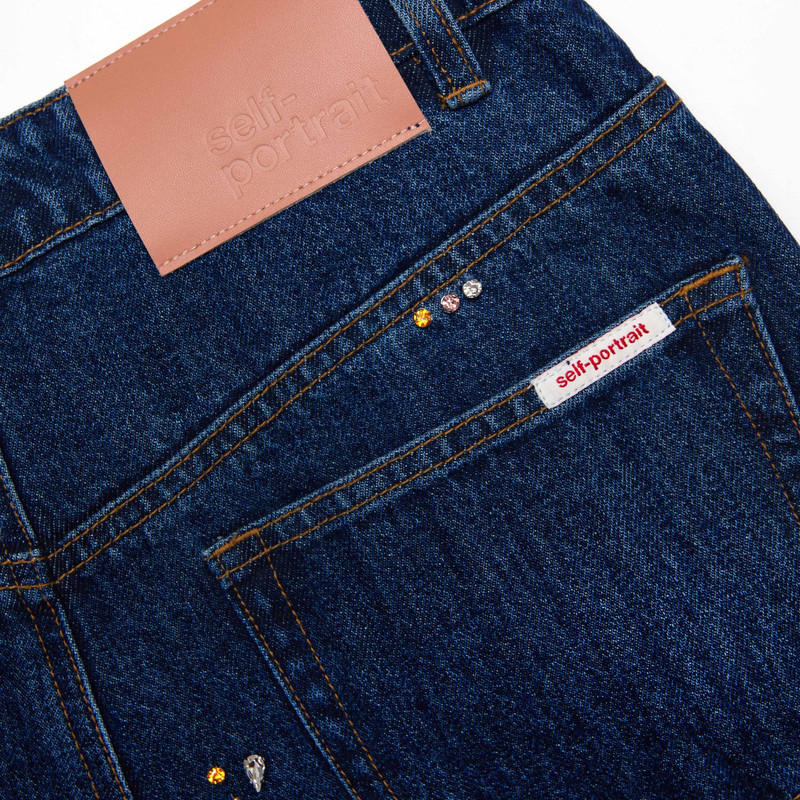 Blue Embellished Wide Leg Jeans 5
