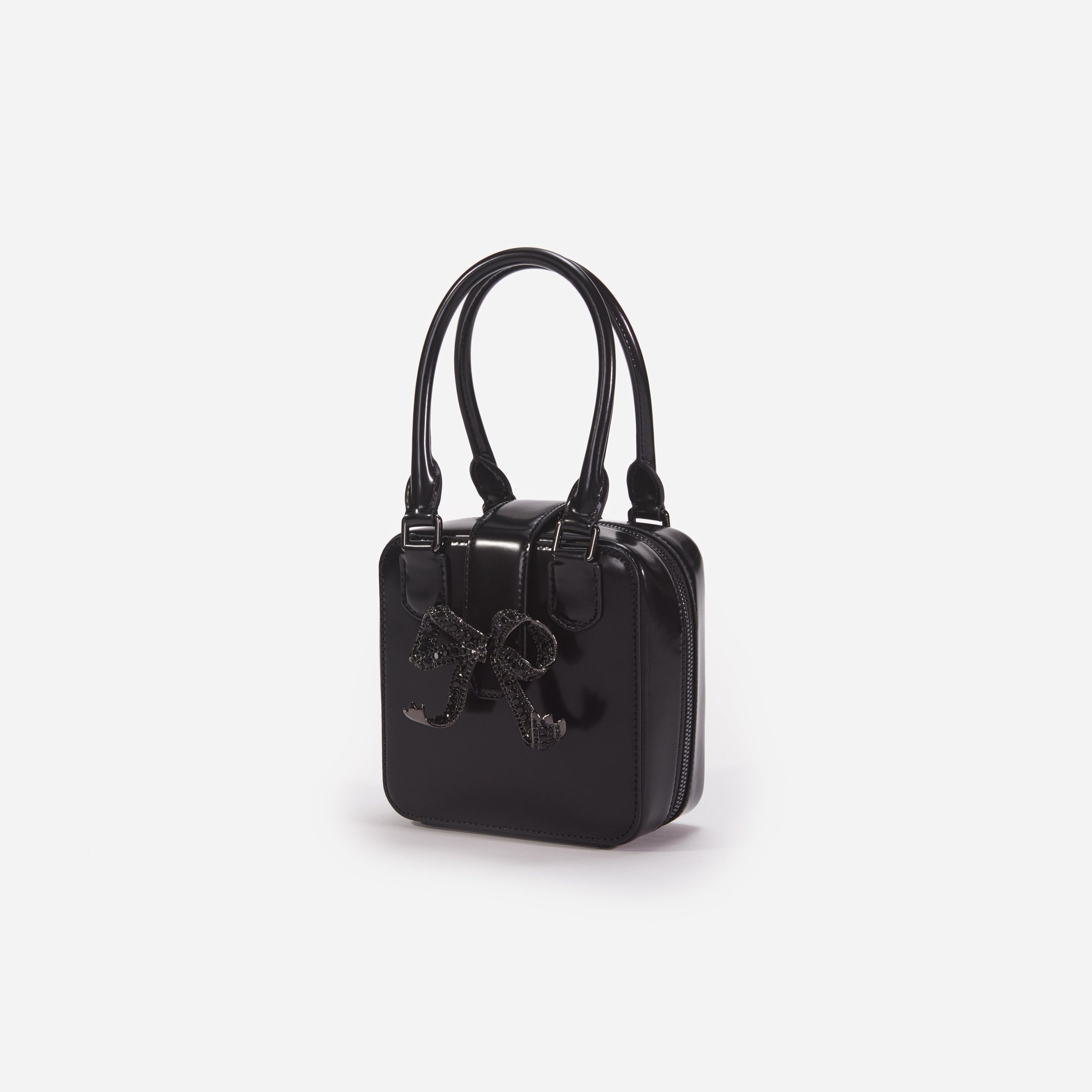 Black Leather Square Mini Tote Bag - 2