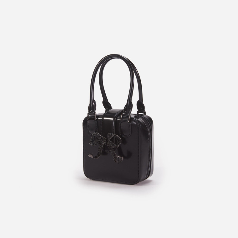 self-portrait Black Leather Square Mini Tote Bag outlook