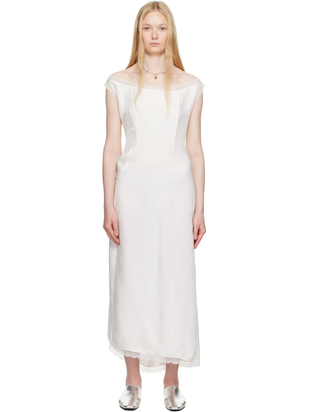White Silk Slip Midi Dress - 1