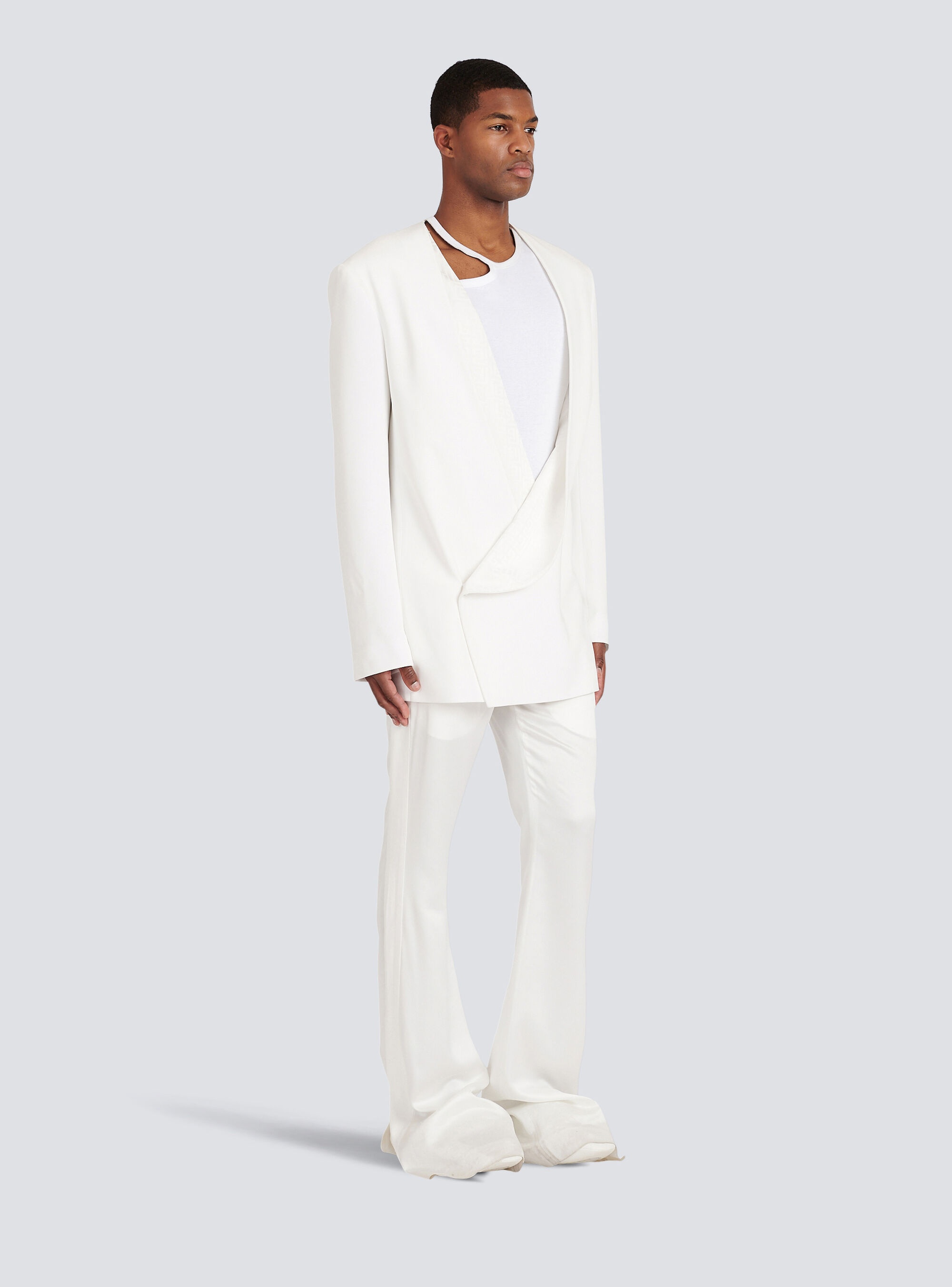 Satin kimono blazer with Balmain monogram - 5