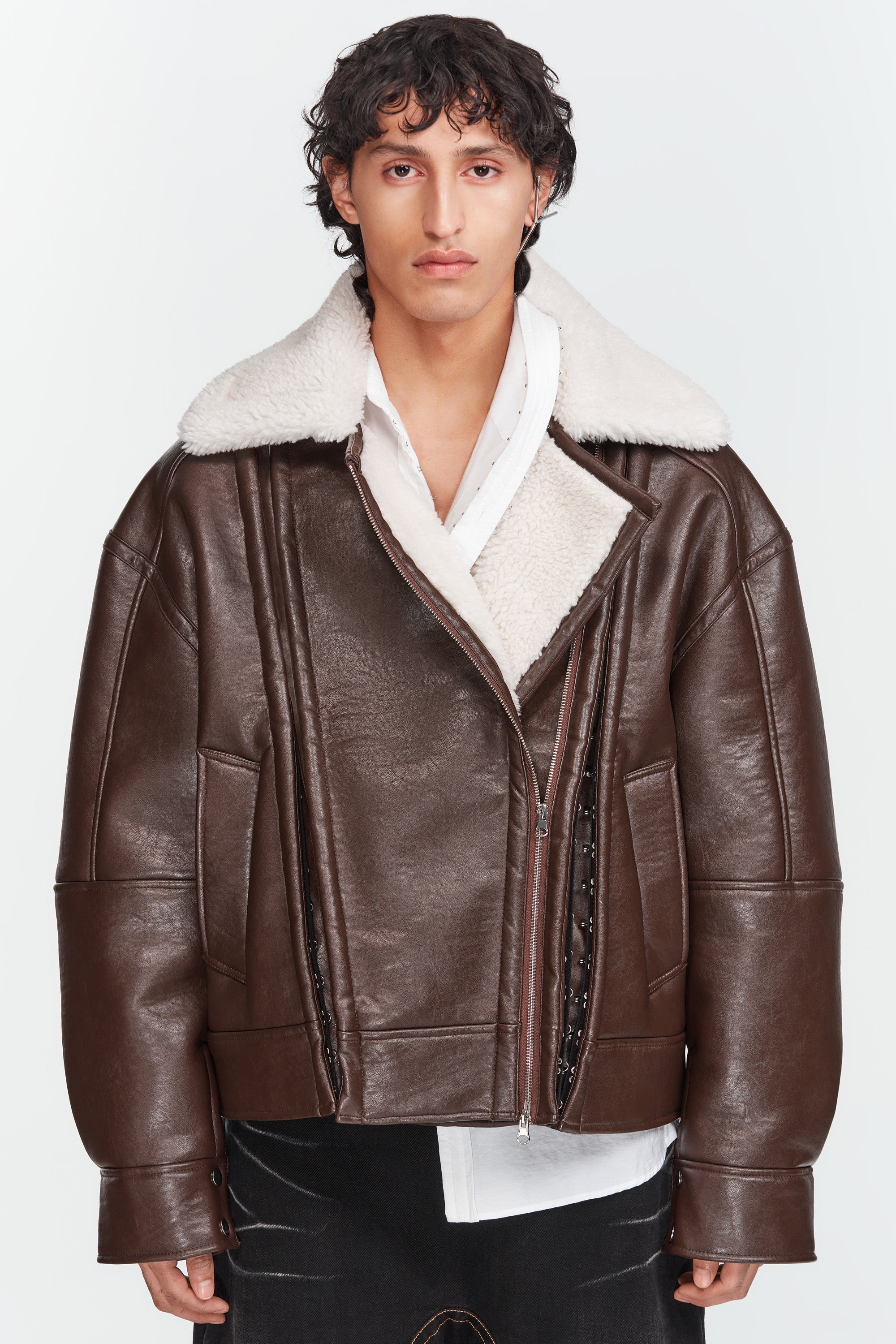 Hook and Eye Shearling Jacket - 9