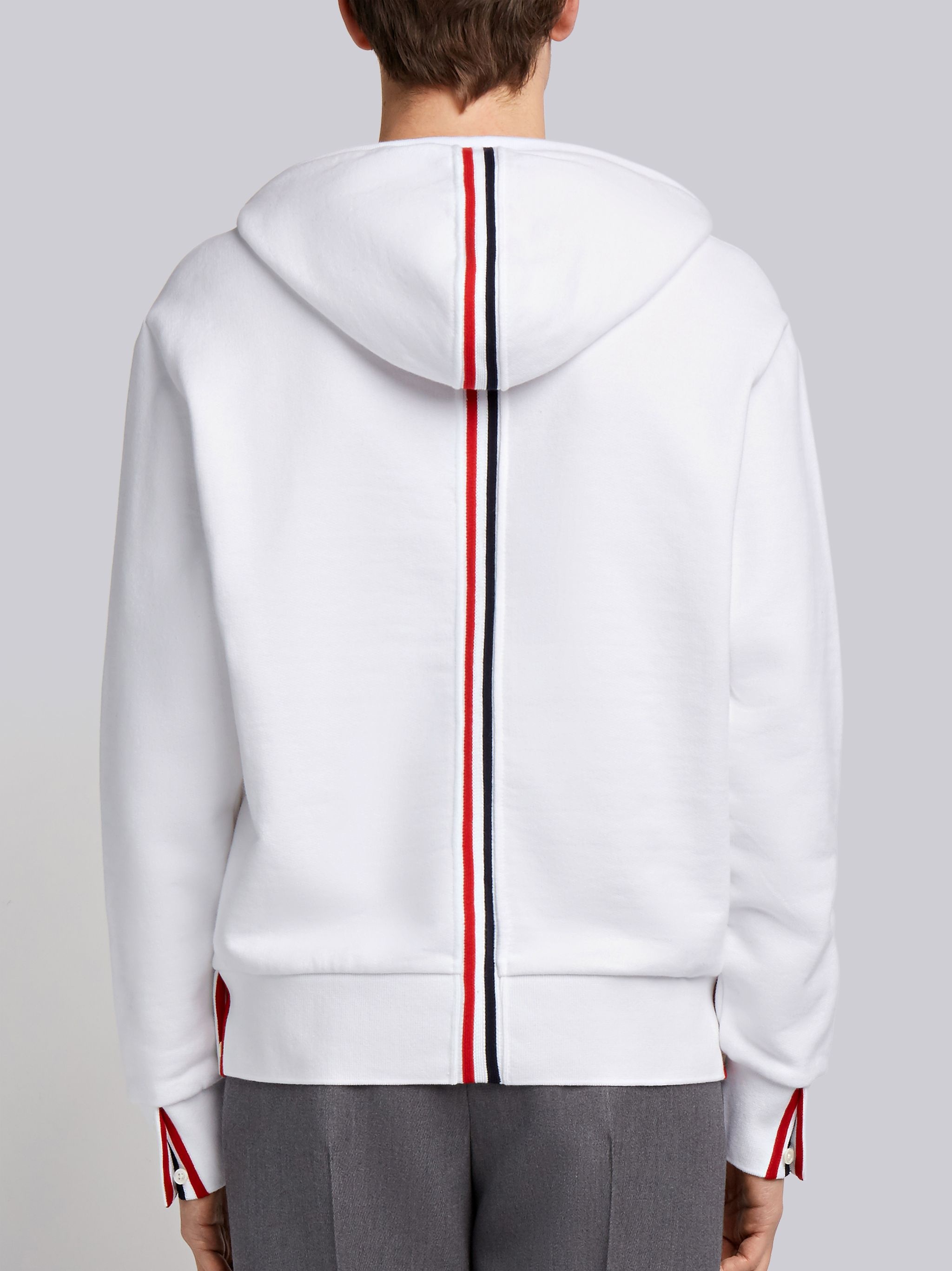 White Loopback Jersey Knit Center Back Stripe Pullover Hoodie - 2