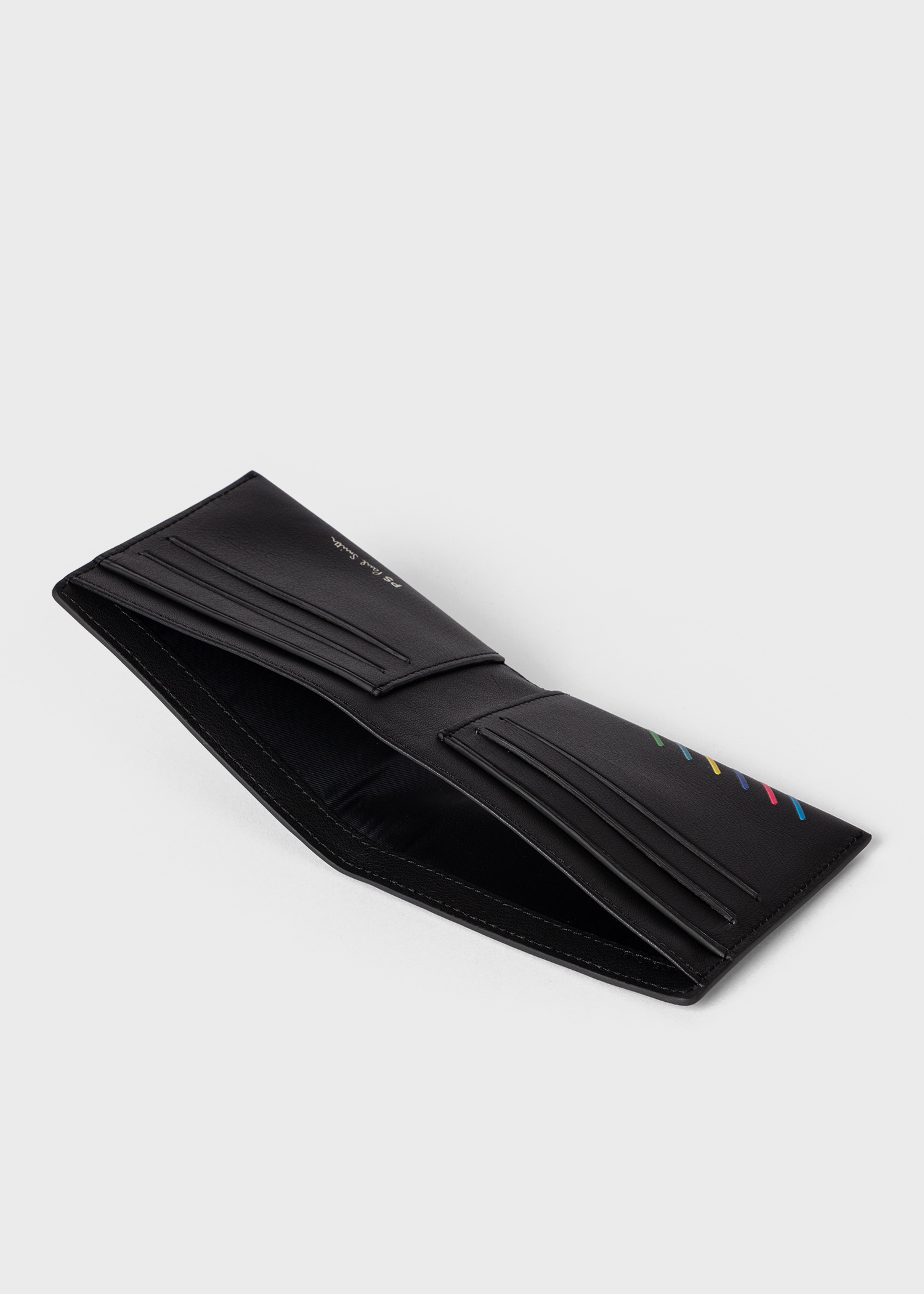 Black Leather 'Sports Stripe' Billfold Wallet - 5