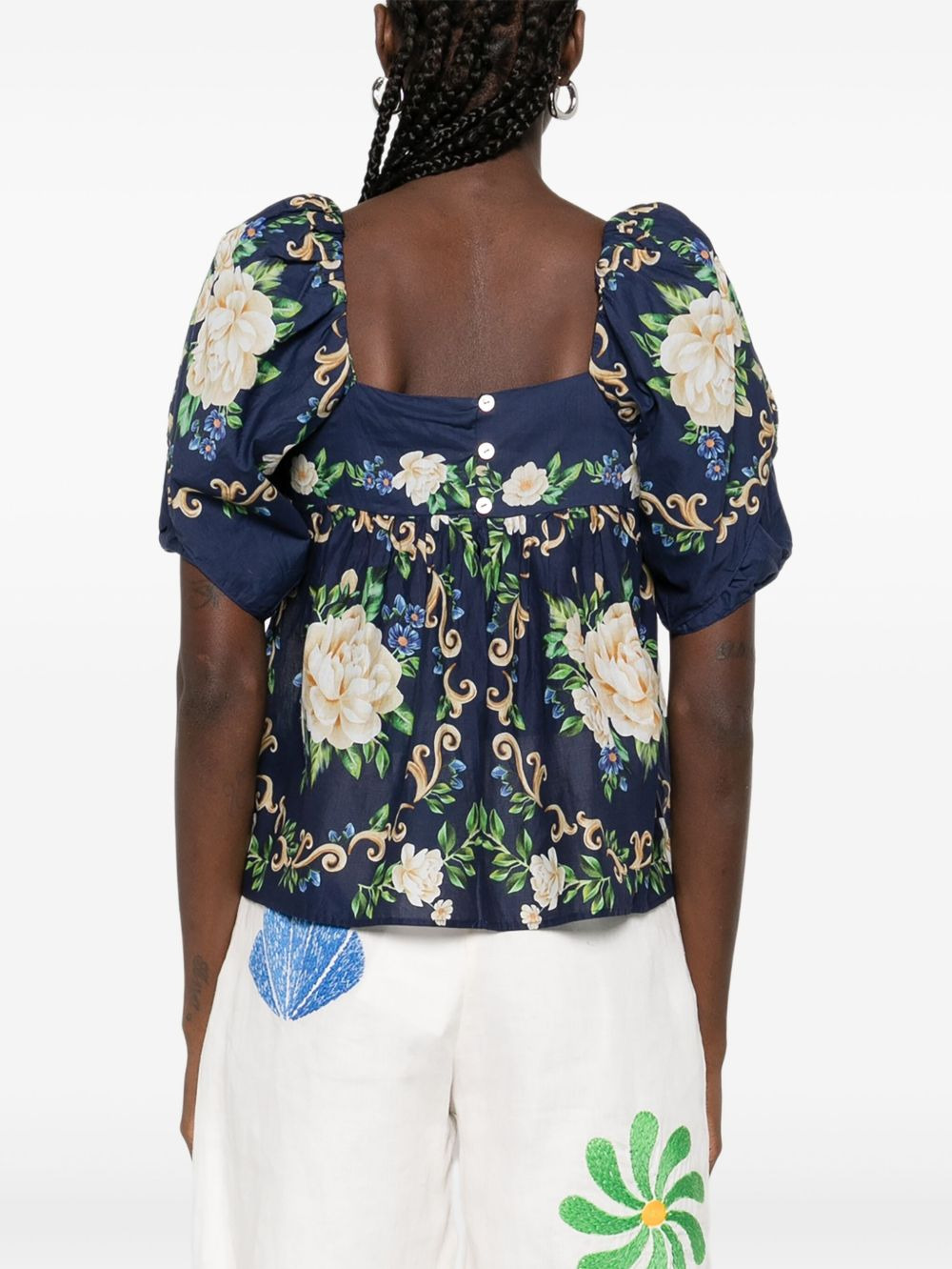 floral-print puff-sleeve blouse - 4