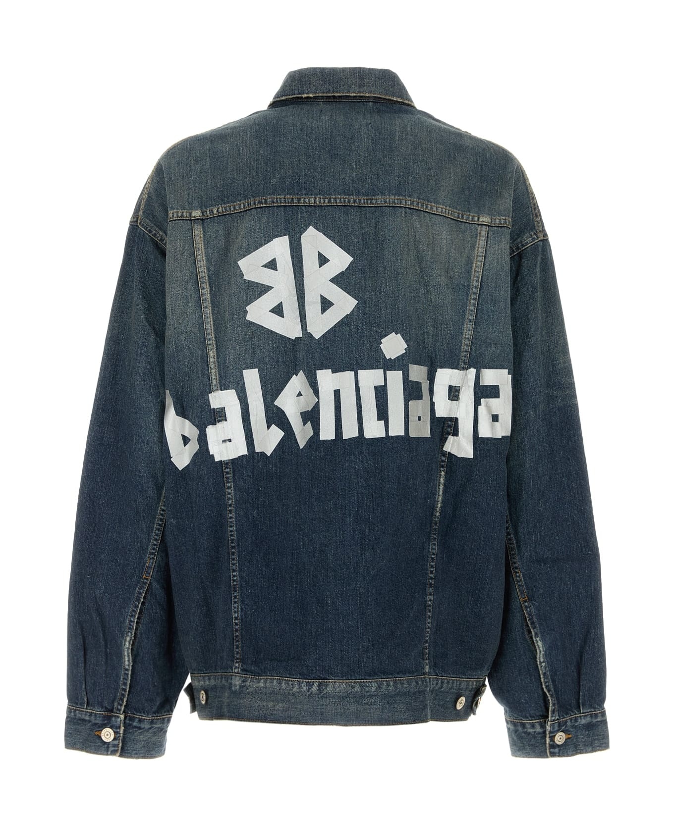 Blue Jacket With Classic Collar And Maxi Logo Print On The Rear In Denim Man - 2