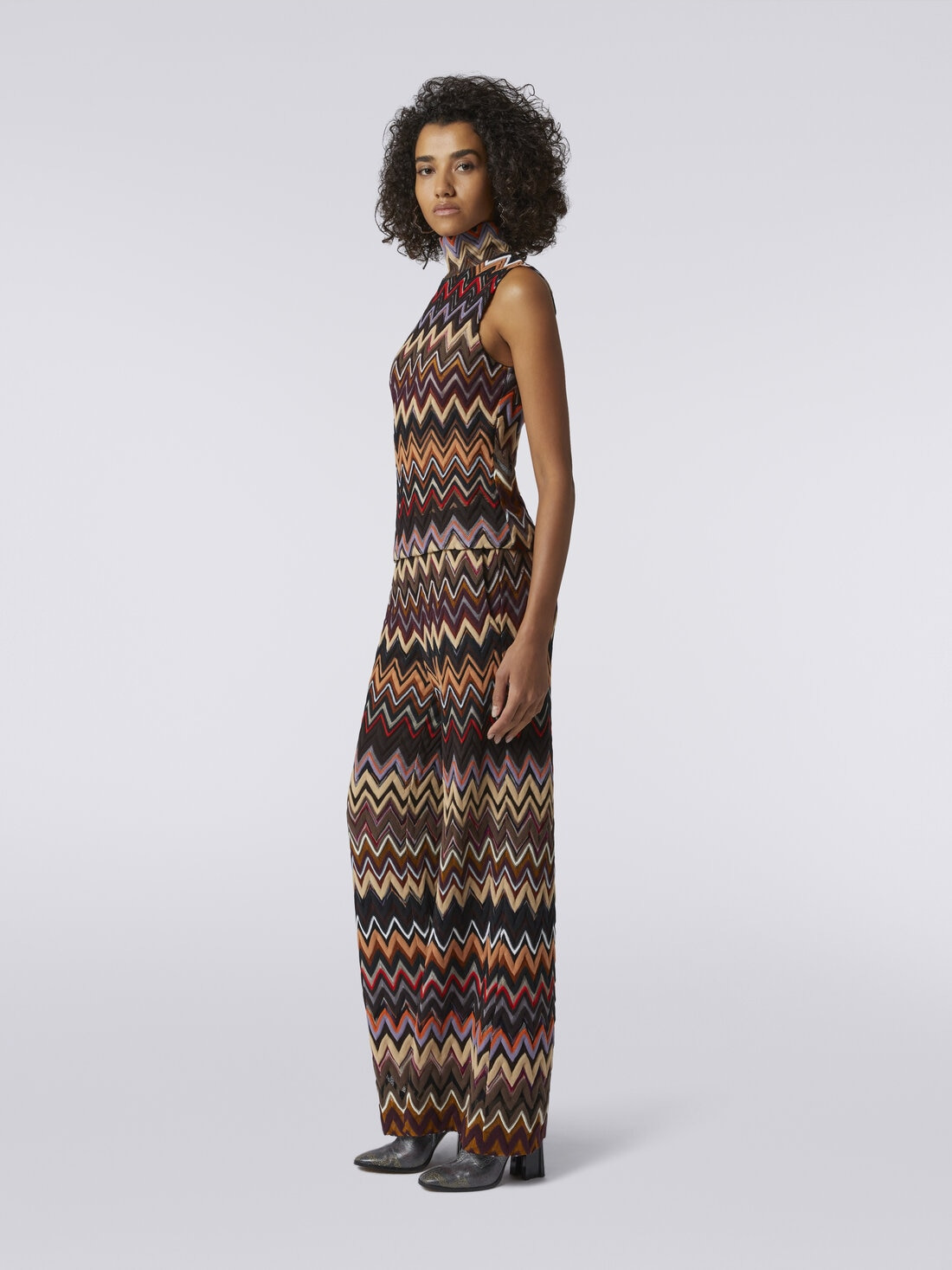 Palazzo trousers in wool and viscose with zigzag pattern - 3
