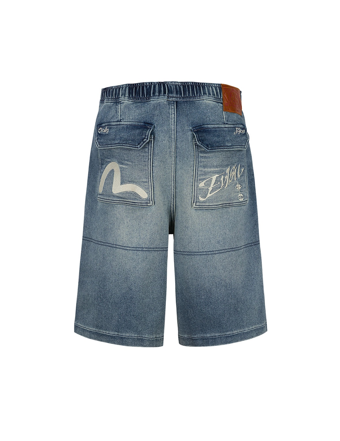 Seagull and Logo Appliqué Embroidery Fashion Fit Denim Shorts - 11