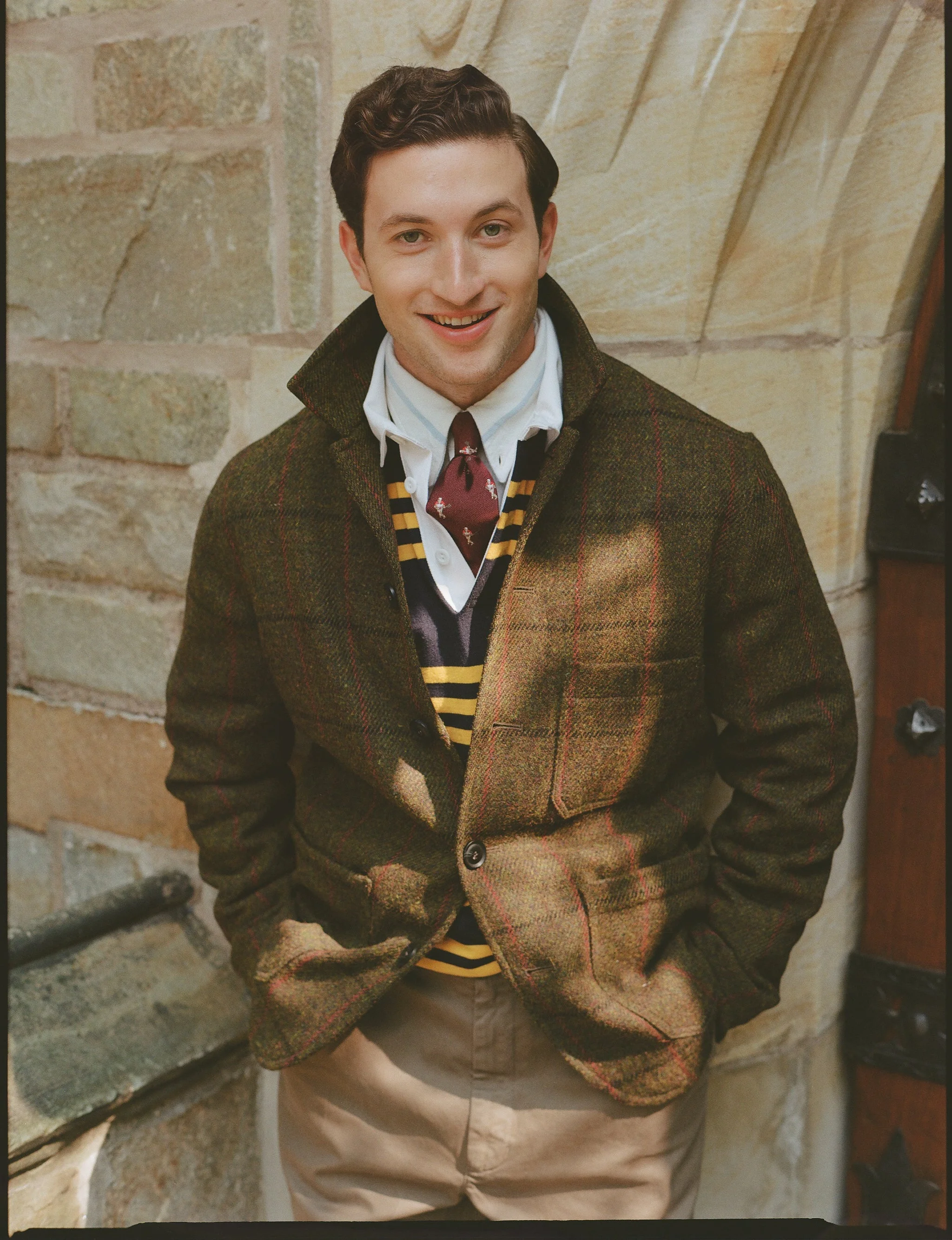 MADE-IN-ENGLAND OLIVE WINDOWPANE HARRIS TWEED CHORE JACKET - 1