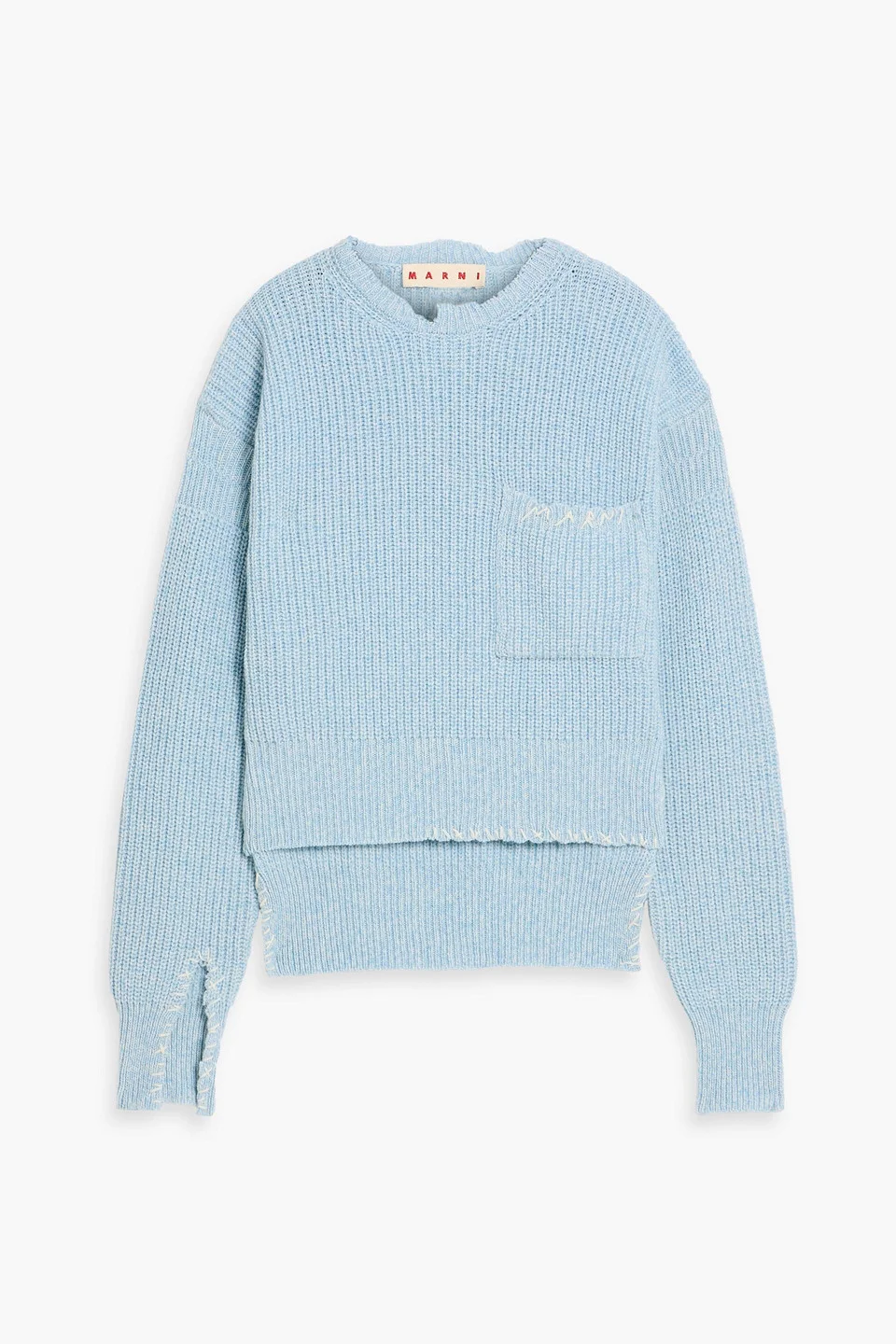 Embroidered ribbed wool sweater - 1