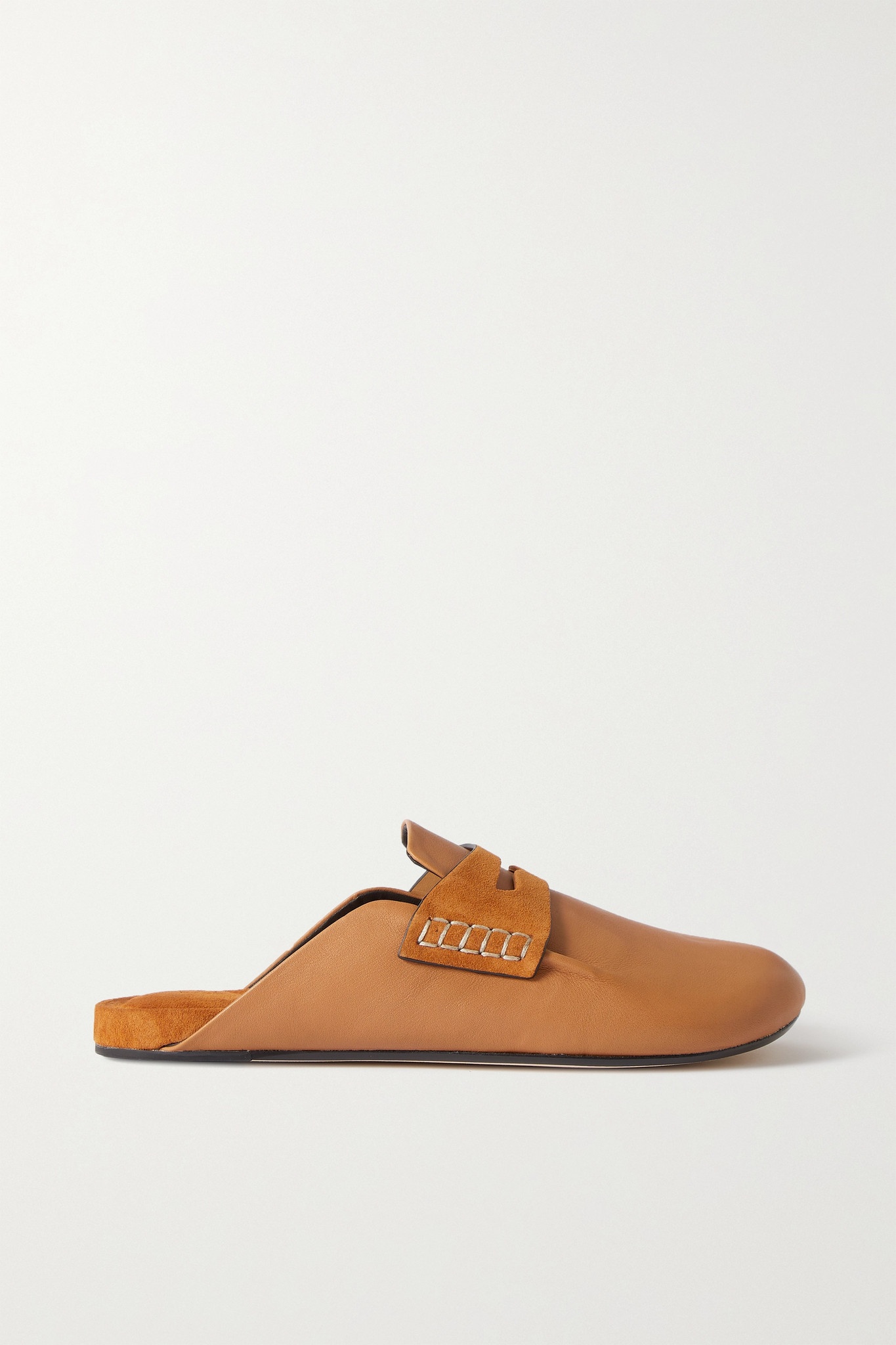 Ansley suede-trimmed leather slippers - 1