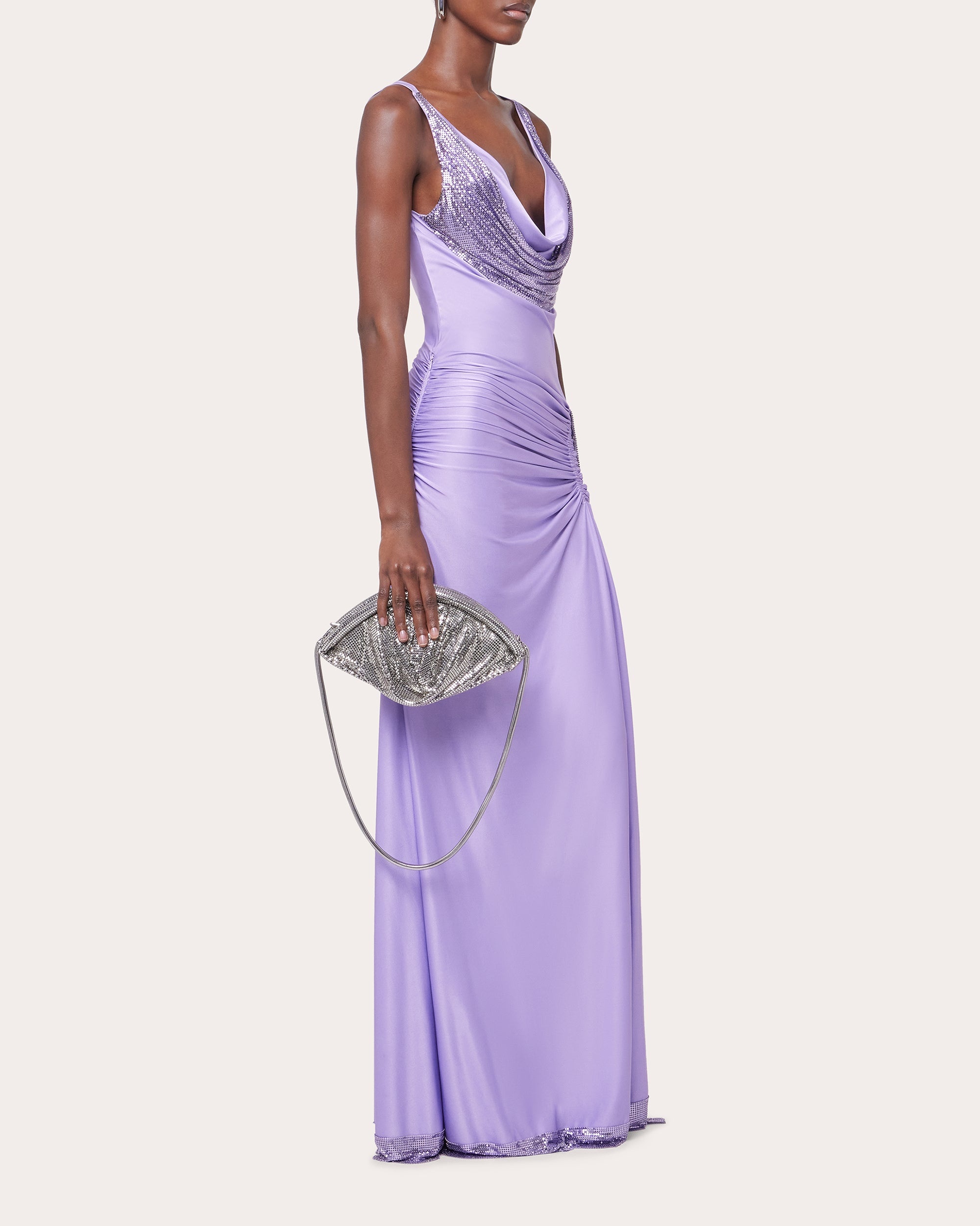 Chainmail Jersey Cowl Neck Maxi Dress - 4