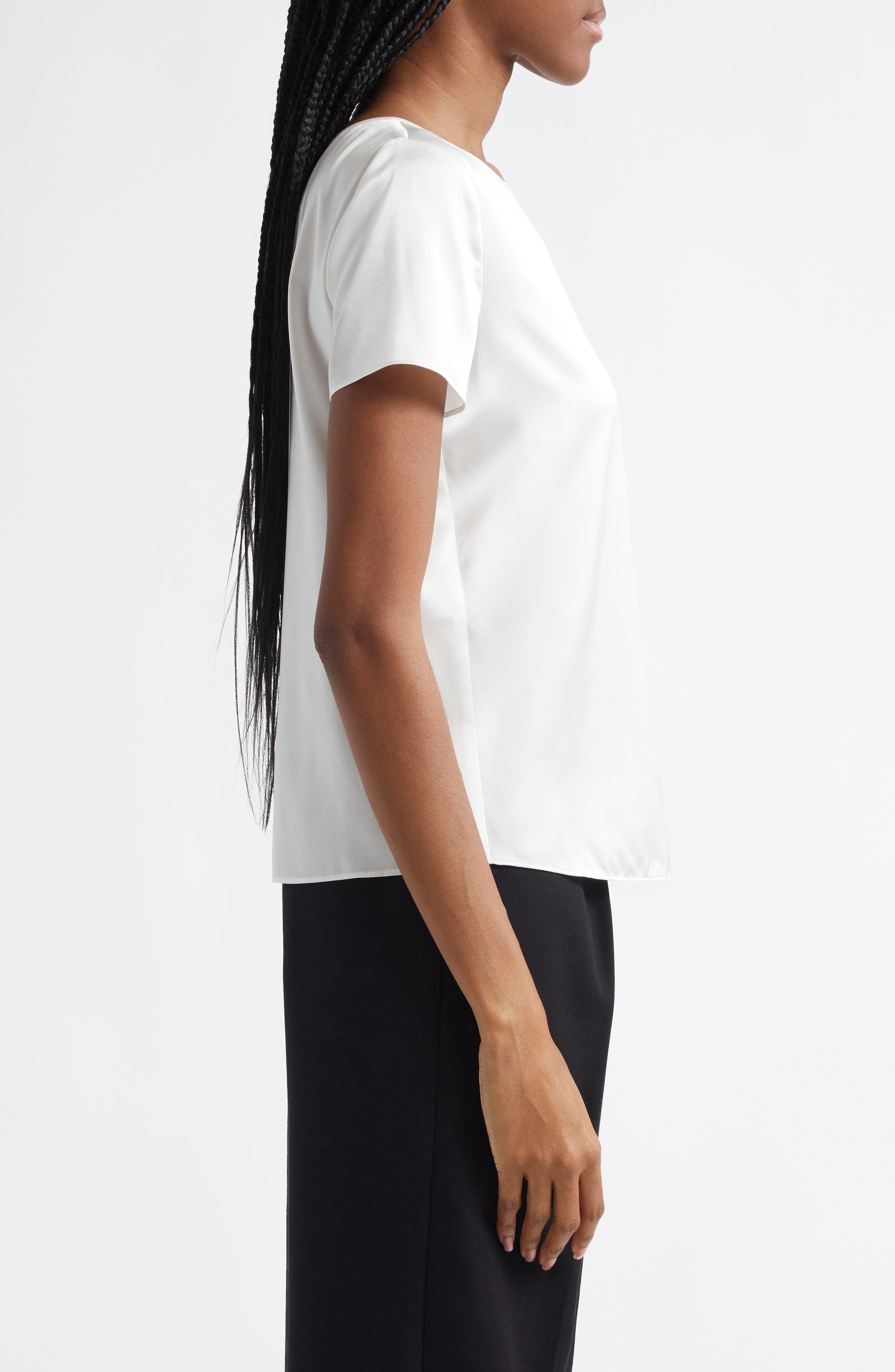 Emporio Armani Satin Stretch Silk T-Shirt in White at Nordstrom - 3