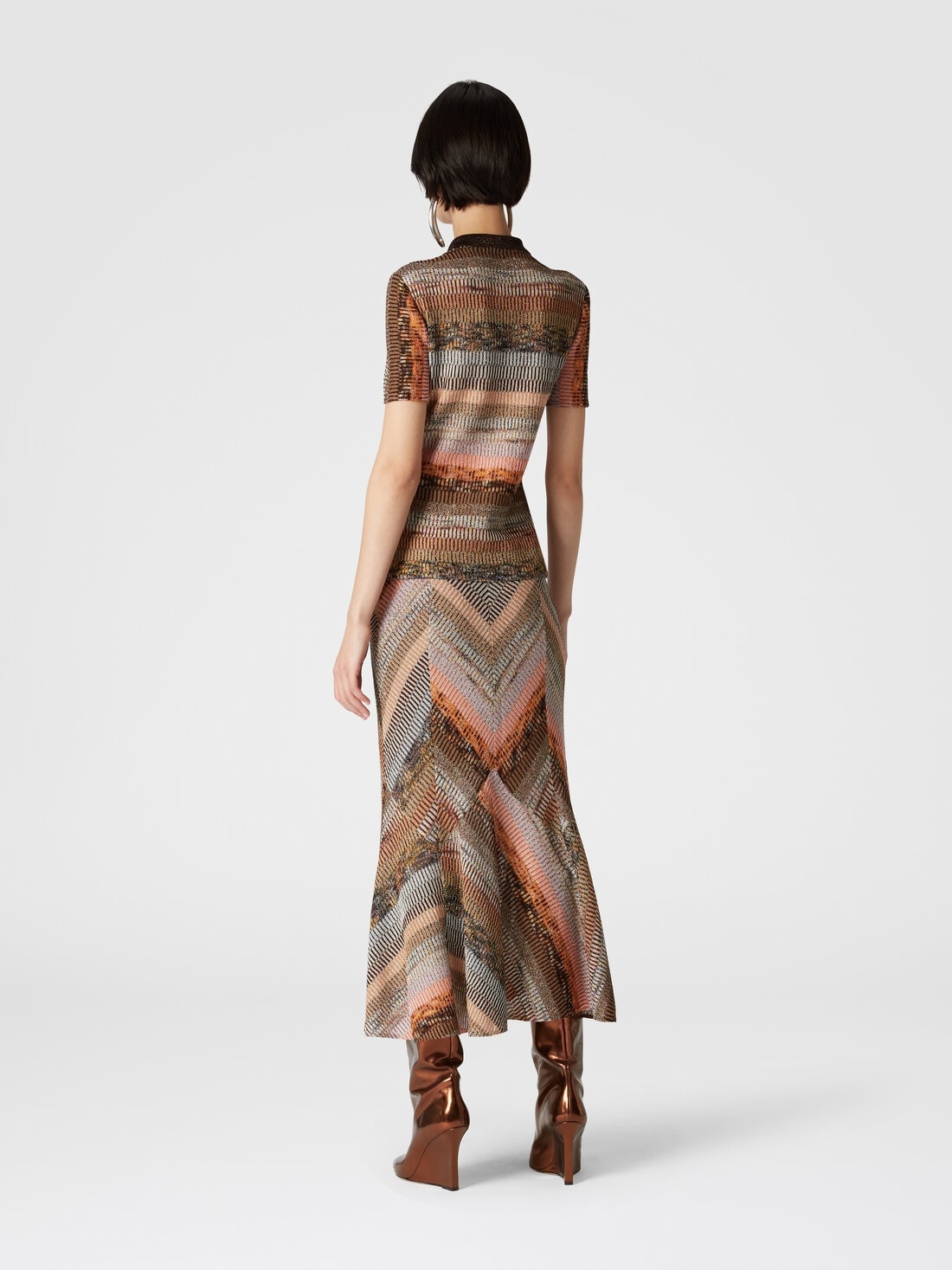 Flared lamé midi skirt with patchwork effect - 3