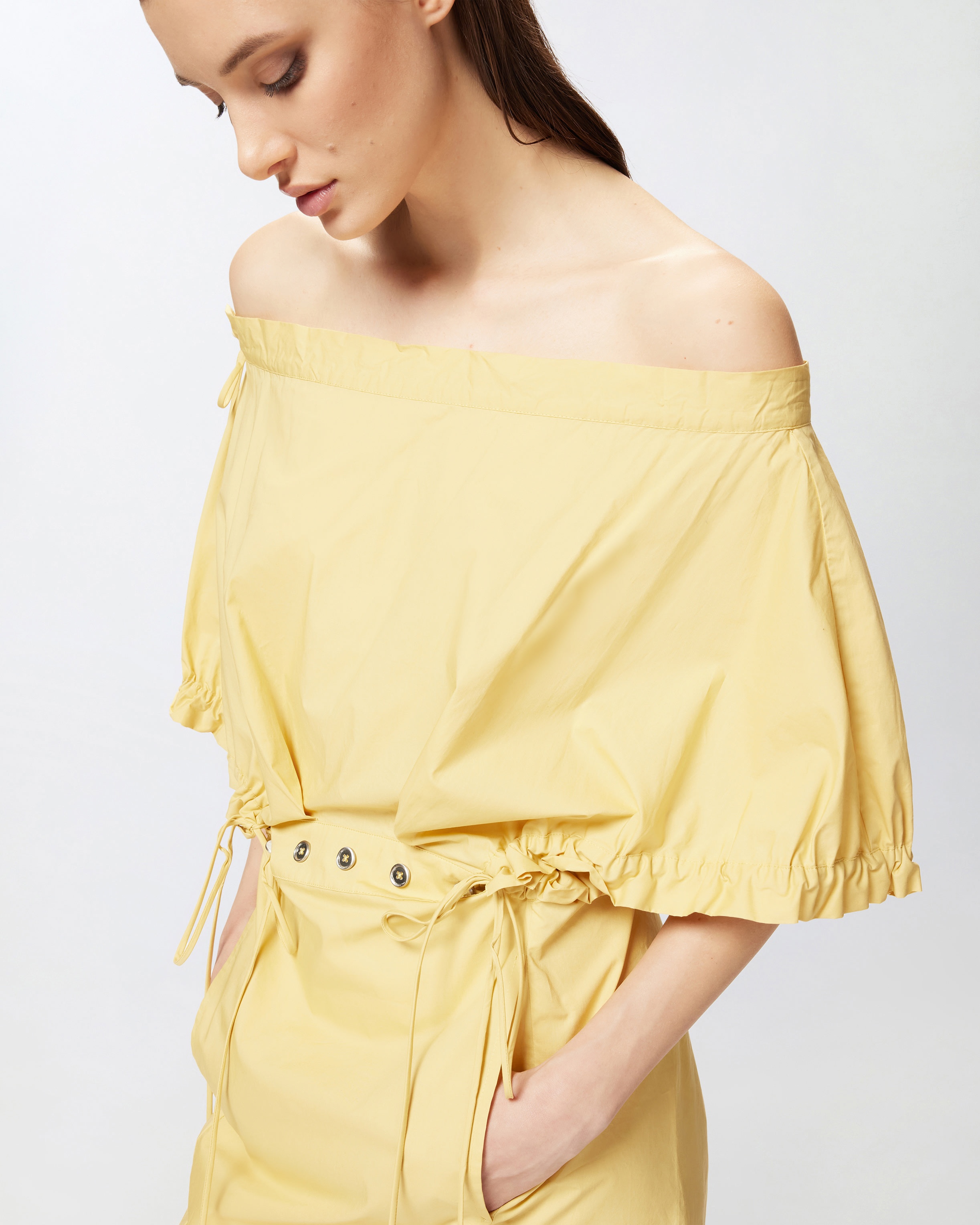 POPLIN MINI DRESS WITH GATHERING AND EYELETS - 5
