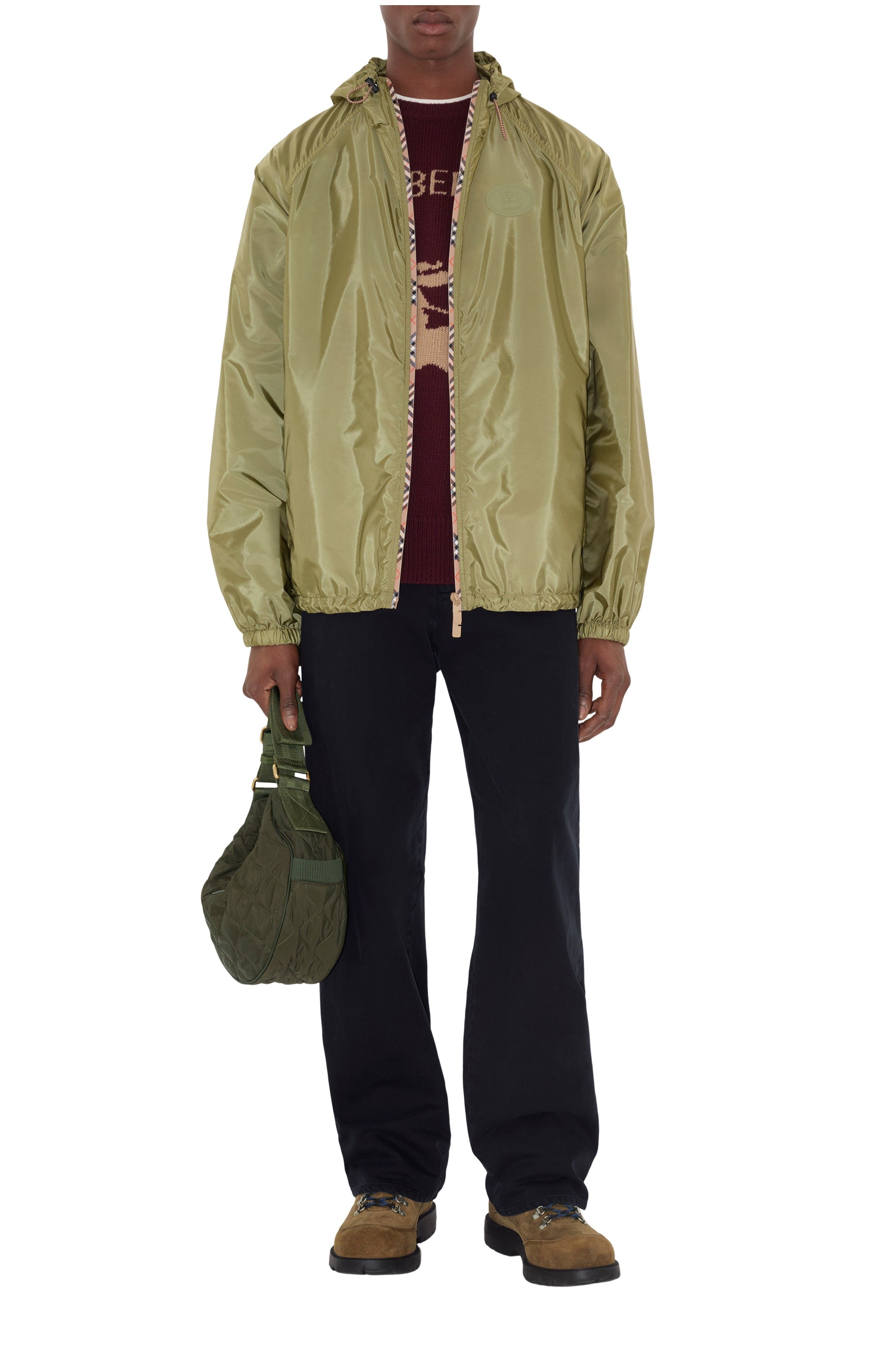 burberry Check Trim Nylon Hooded Jacket in Wreath Green at Nordstrom - 1