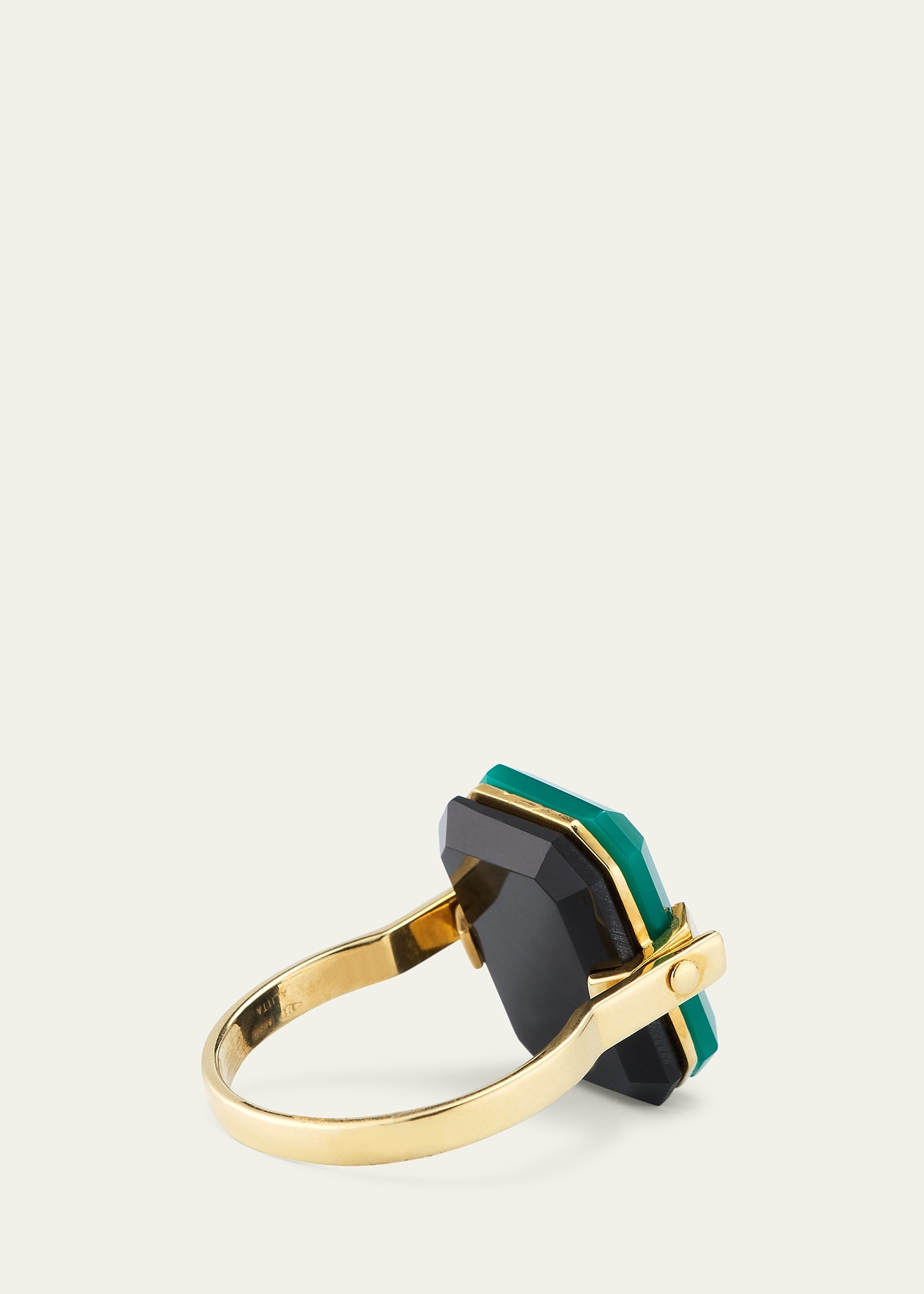 Deco Sandwich Turning Black and Green Agate Ring - 4