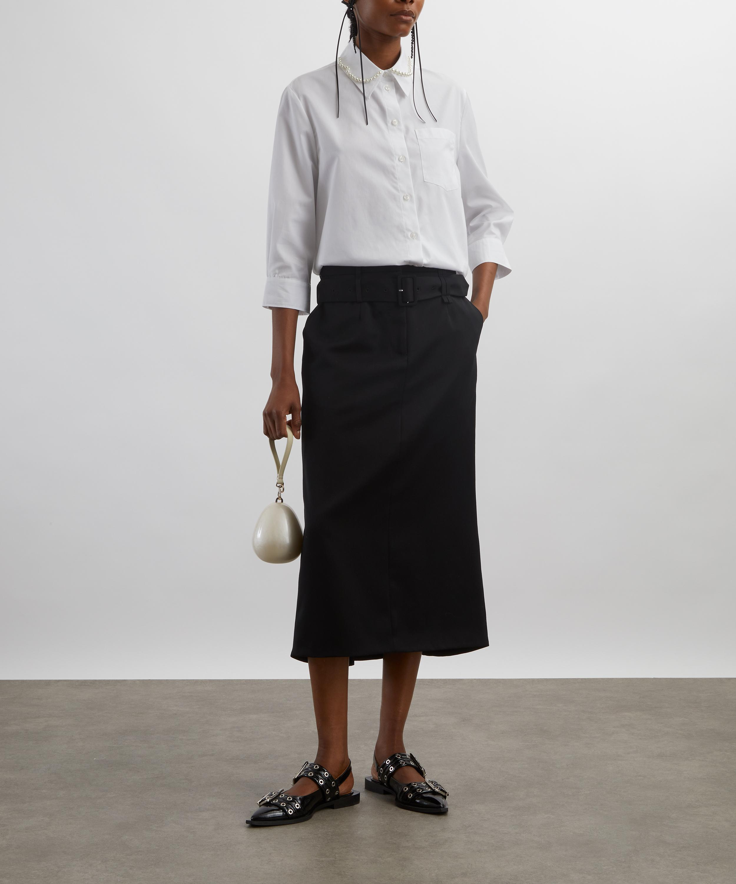 Black Multi Belt Loop Kick Back Skirt - 2