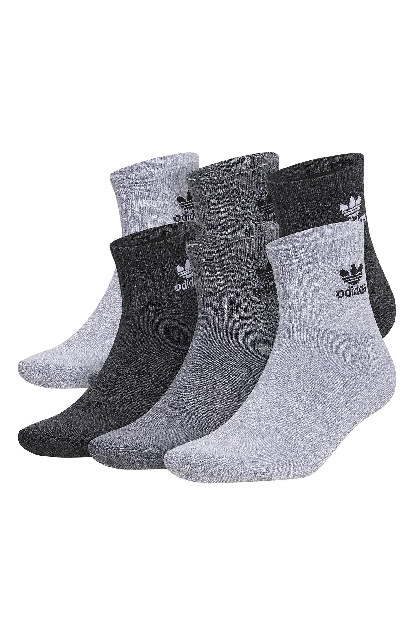 Gender Inclusive Originals Trefoil 6-Pack Ankle Socks in Grey/Black - 1