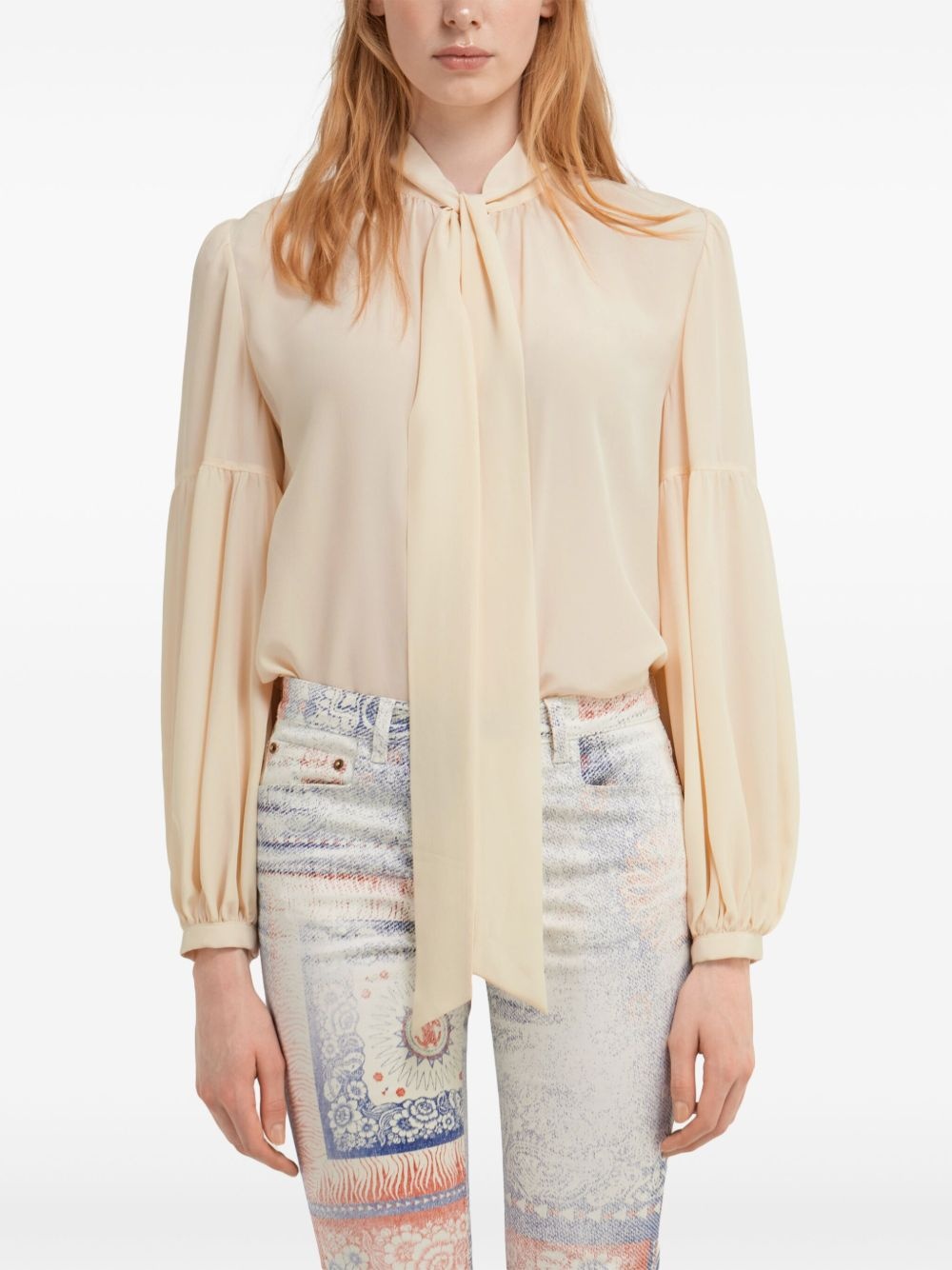 tie neckline silk blouse - 3