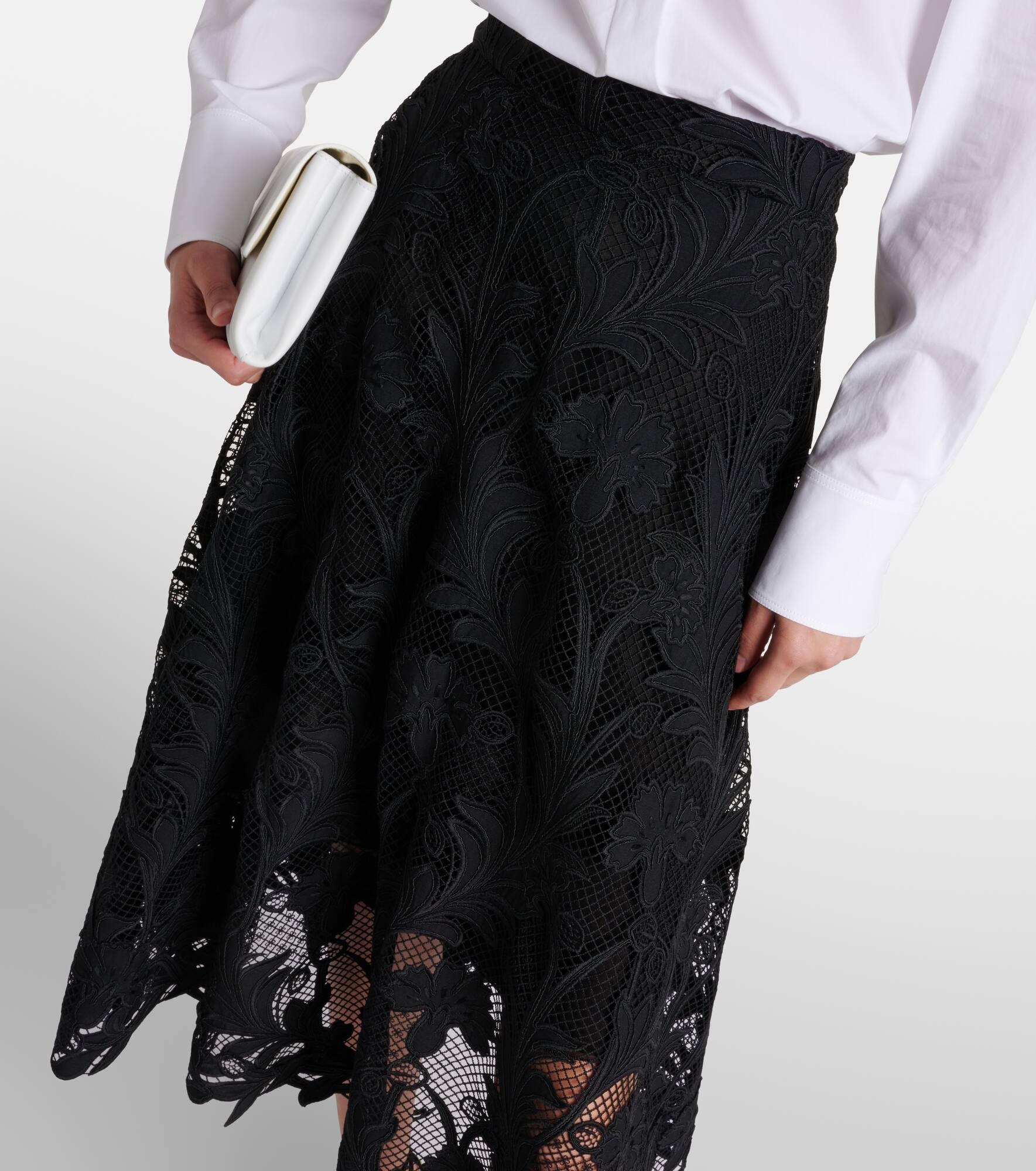 Floral guipure lace midi skirt - 4