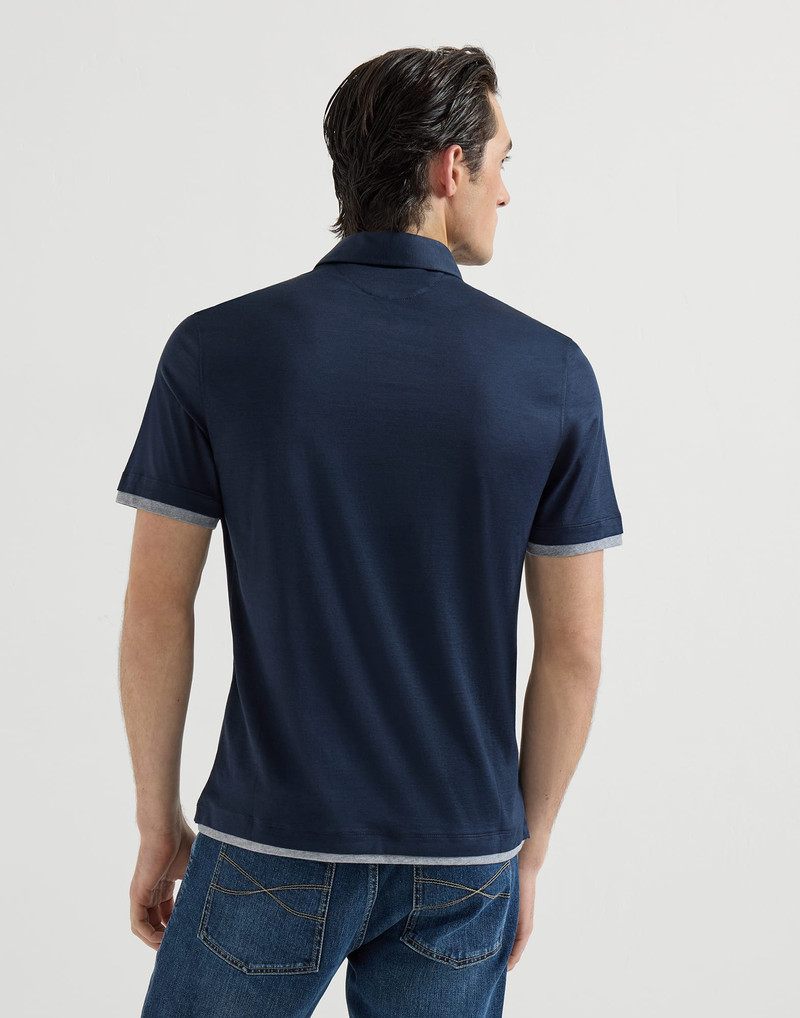 Silk and cotton jersey shirt-style collar polo with faux-layering 3