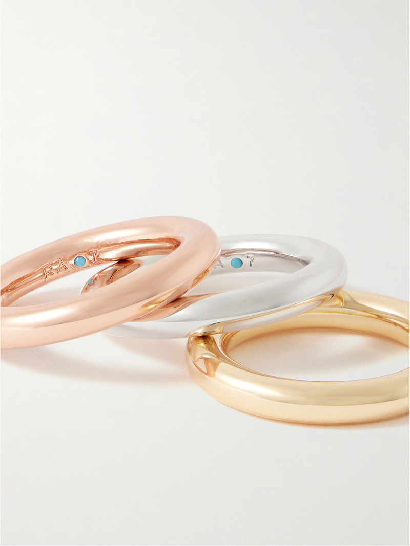 The Tubular Set Of Three Gold-, Rose Gold- And Silver-tone Rings 3