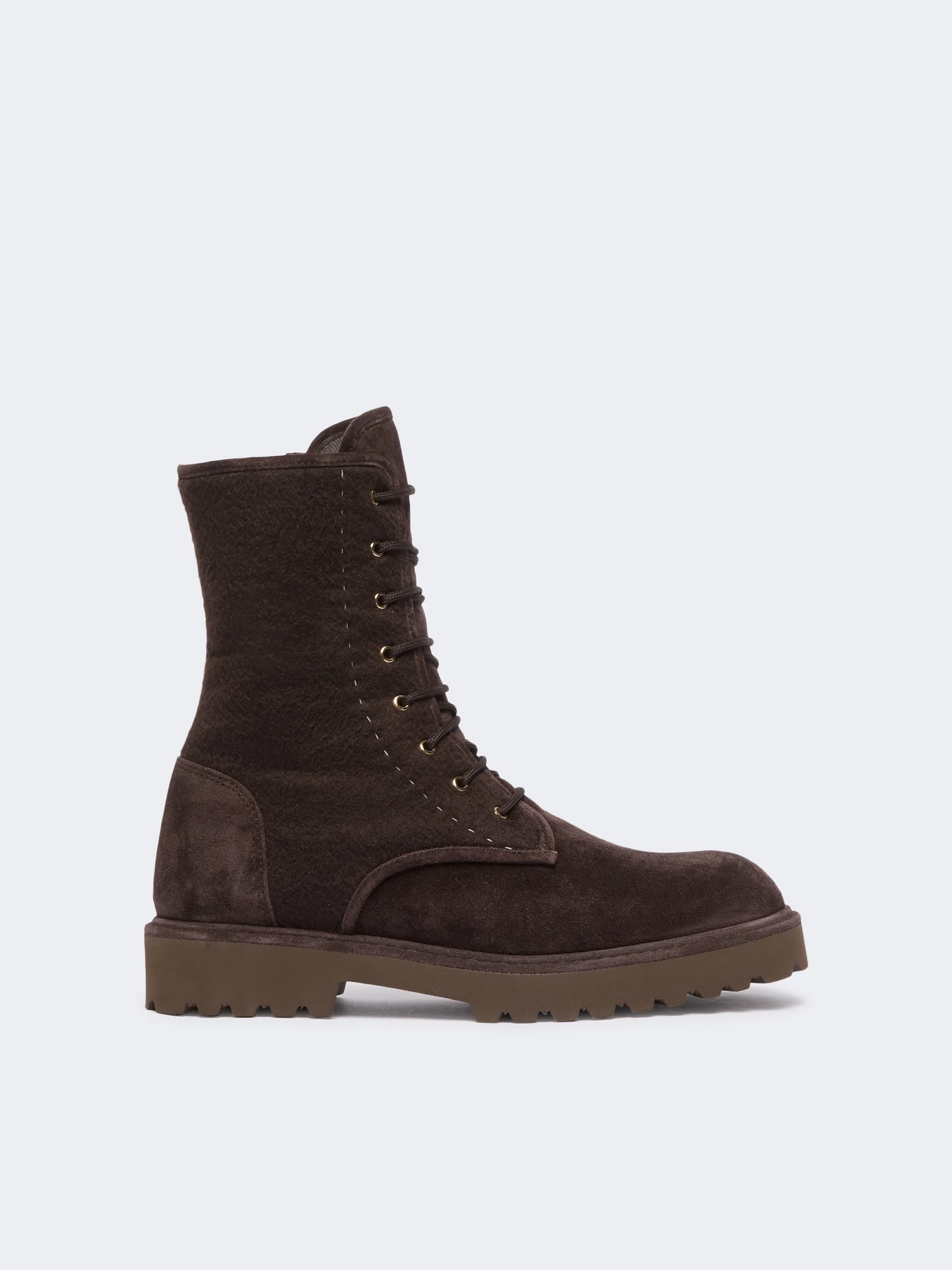 ESTRI Cashmere and suede combat boots - DARK BOWN - 1