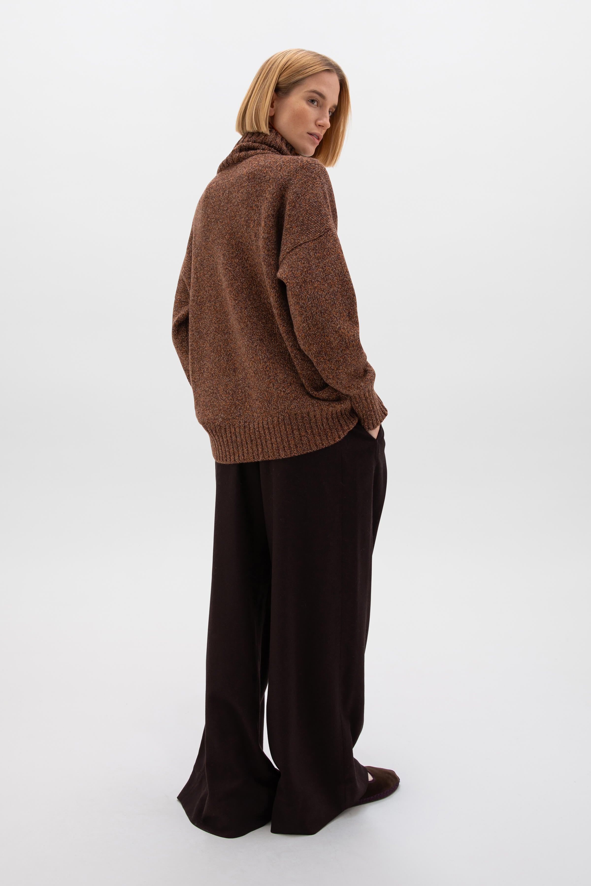 Slouchy Cashmere Marl Roll Neck - 3