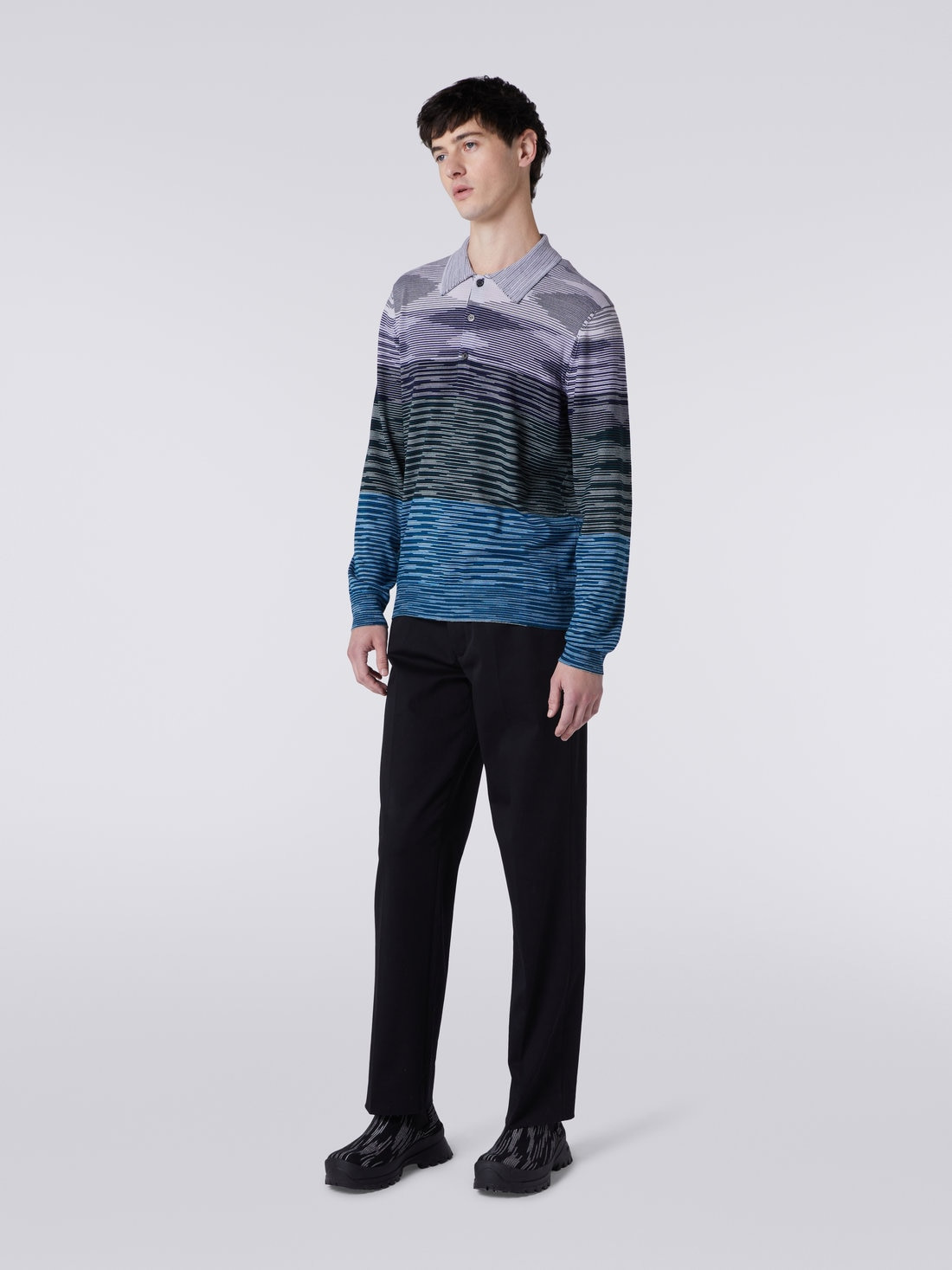 Long-sleeved polo shirt in slub wool - 3