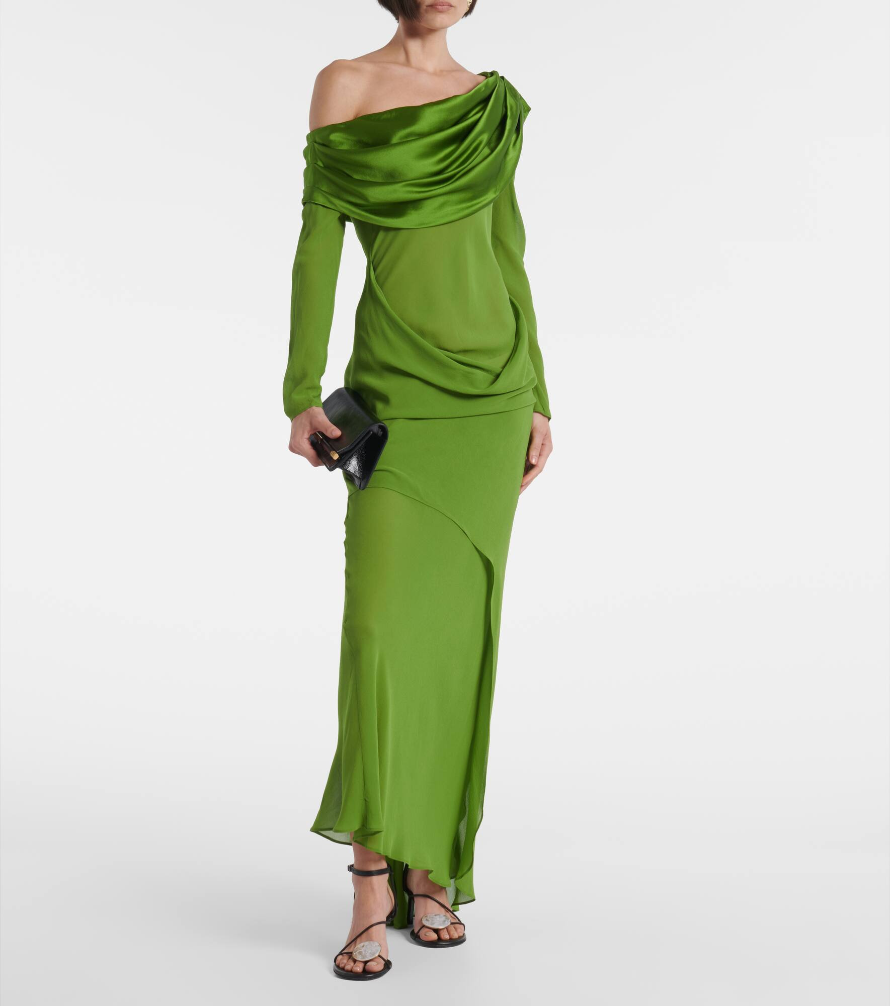 Draped sheer silk georgette gown - 2