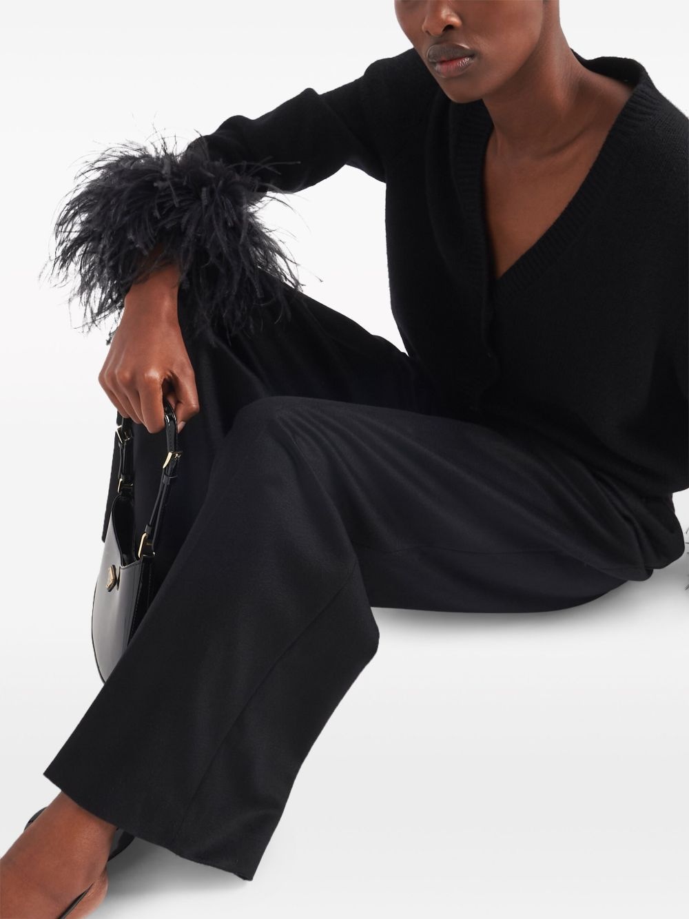 feather-trim tailored wool trousers - 5