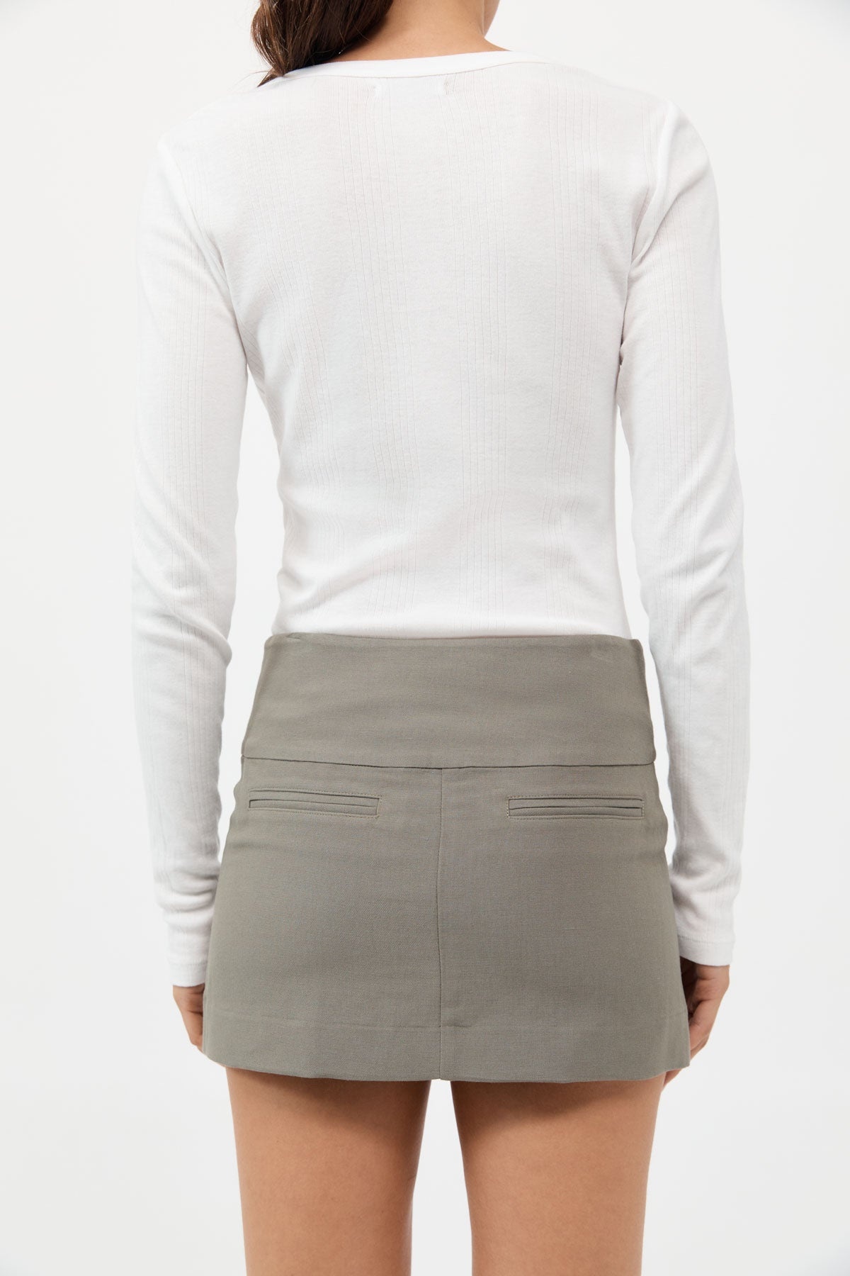 Wide Waistband Mini Skirt - Smokey Olive - 5